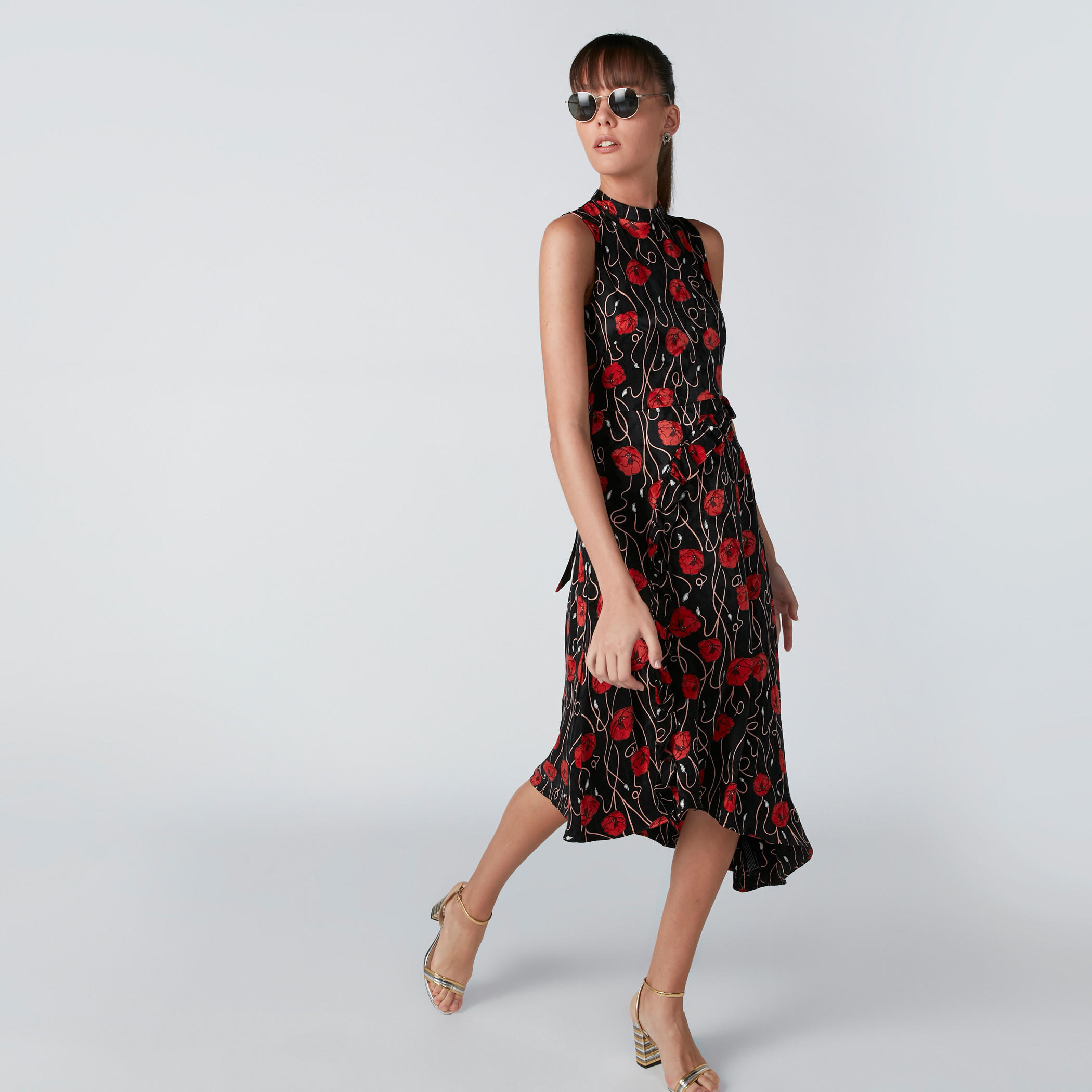 فستان دون أكمام بأربطة وحوّاف غير مستوية وطبعات أزهار-women-clothing-dresses-image-3