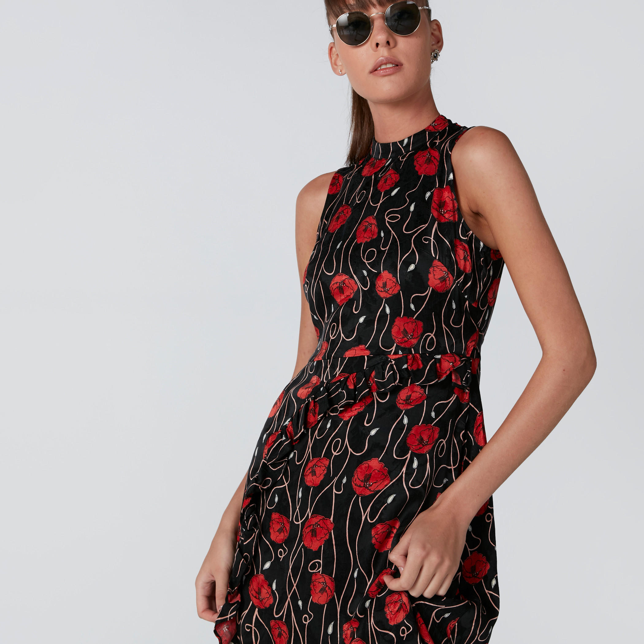 فستان دون أكمام بأربطة وحوّاف غير مستوية وطبعات أزهار-women-clothing-dresses-image-4