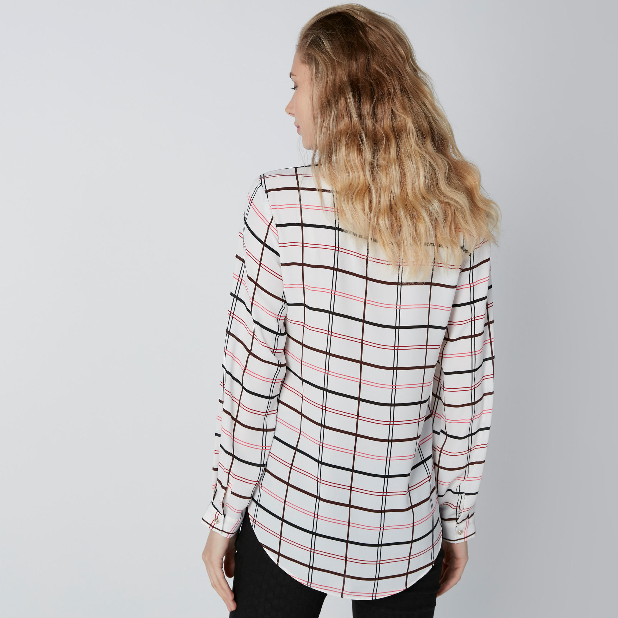 Chequered Shirt with Long Sleeves and Concealed Placket-women-clothing-shirtsandblouses-shirts-image-2
