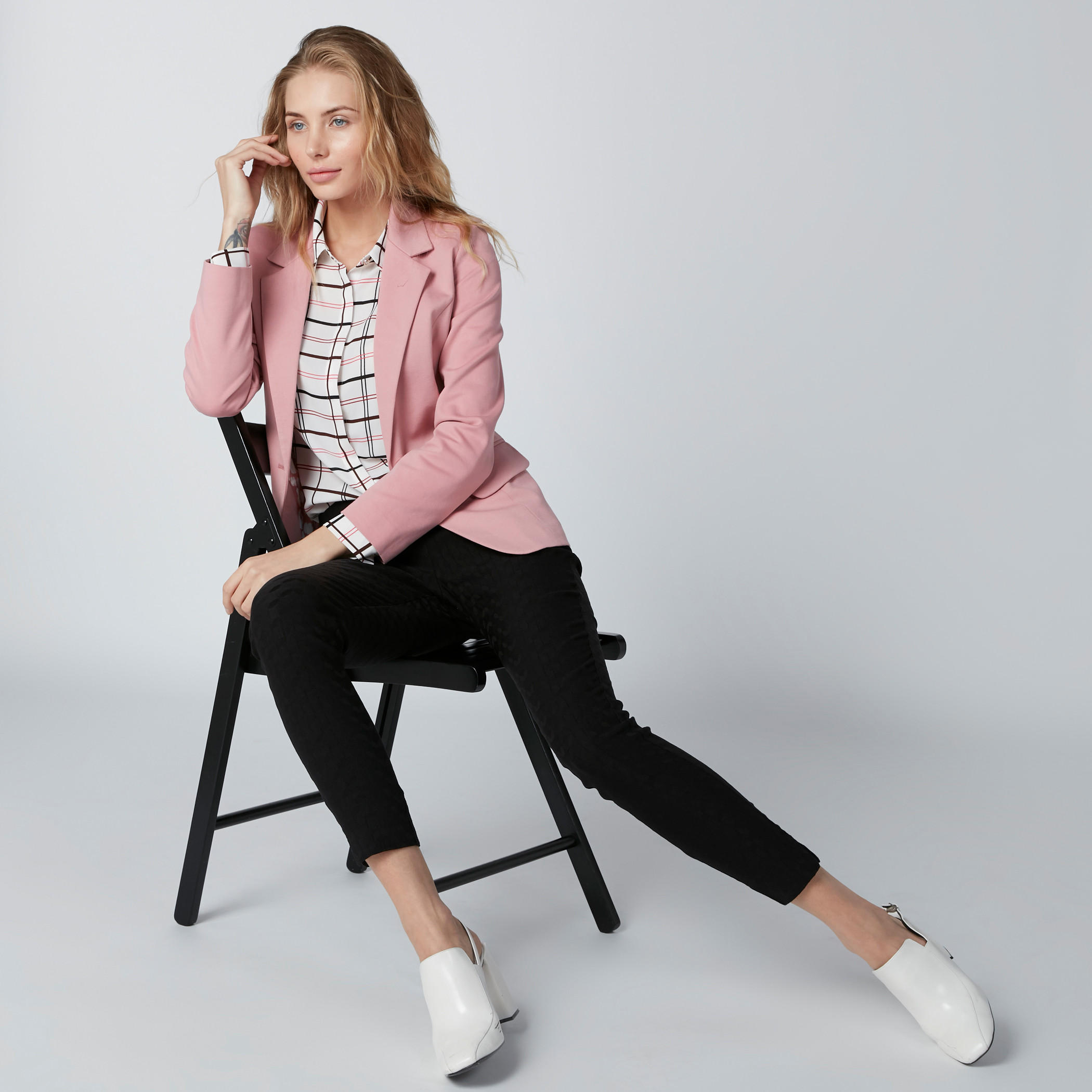 Chequered Shirt with Long Sleeves and Concealed Placket-women-clothing-shirtsandblouses-shirts-image-3