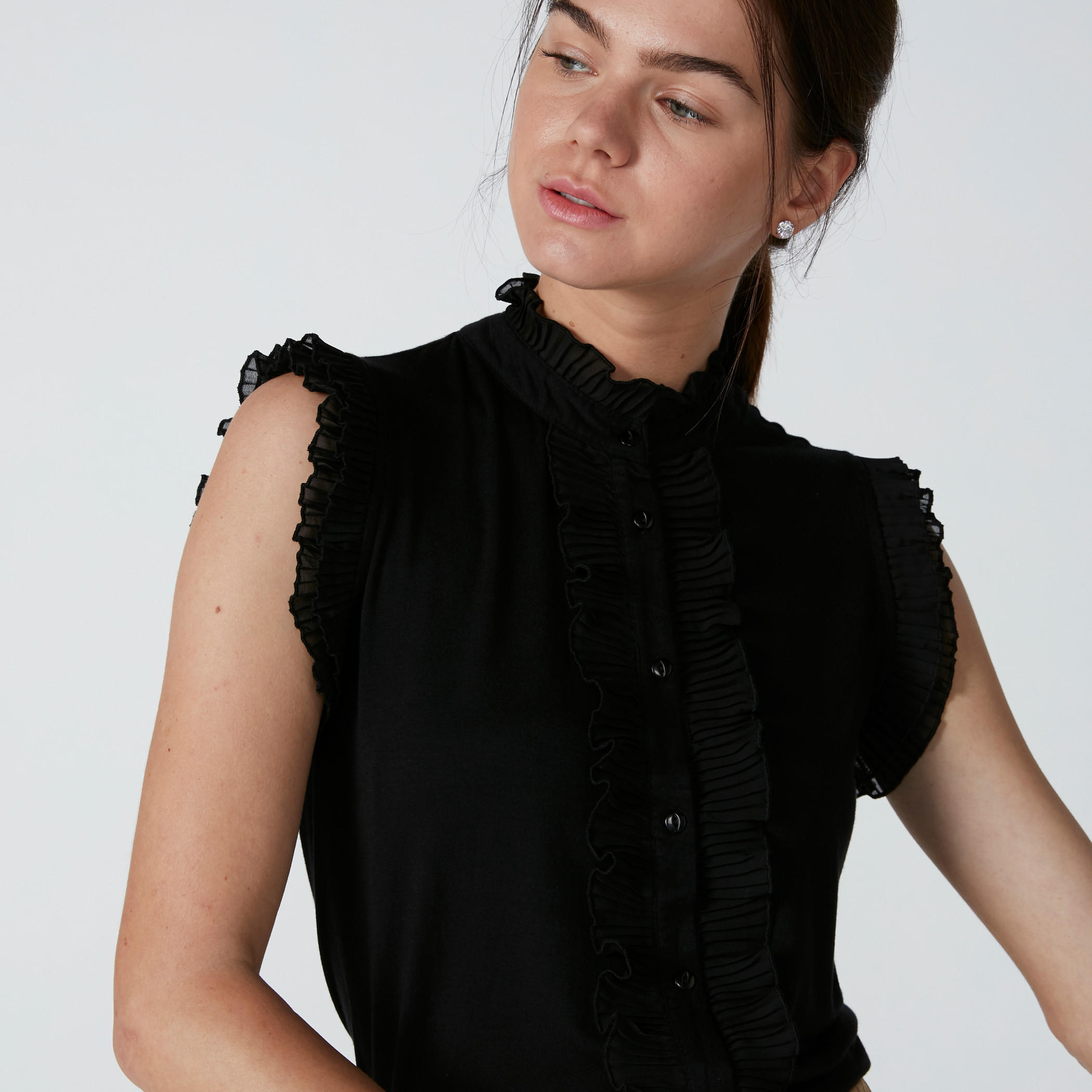 Sleeveless Shirt with Complete Placket and Frill Detail-women-clothing-shirtsandblouses-shirts-image-4