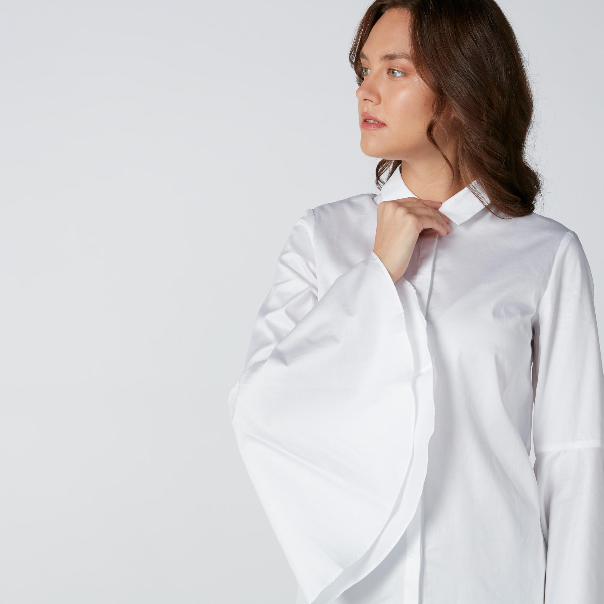 Concealed Placket Shirt with Flared Long Sleeves-women-clothing-shirtsandblouses-shirts-image-1