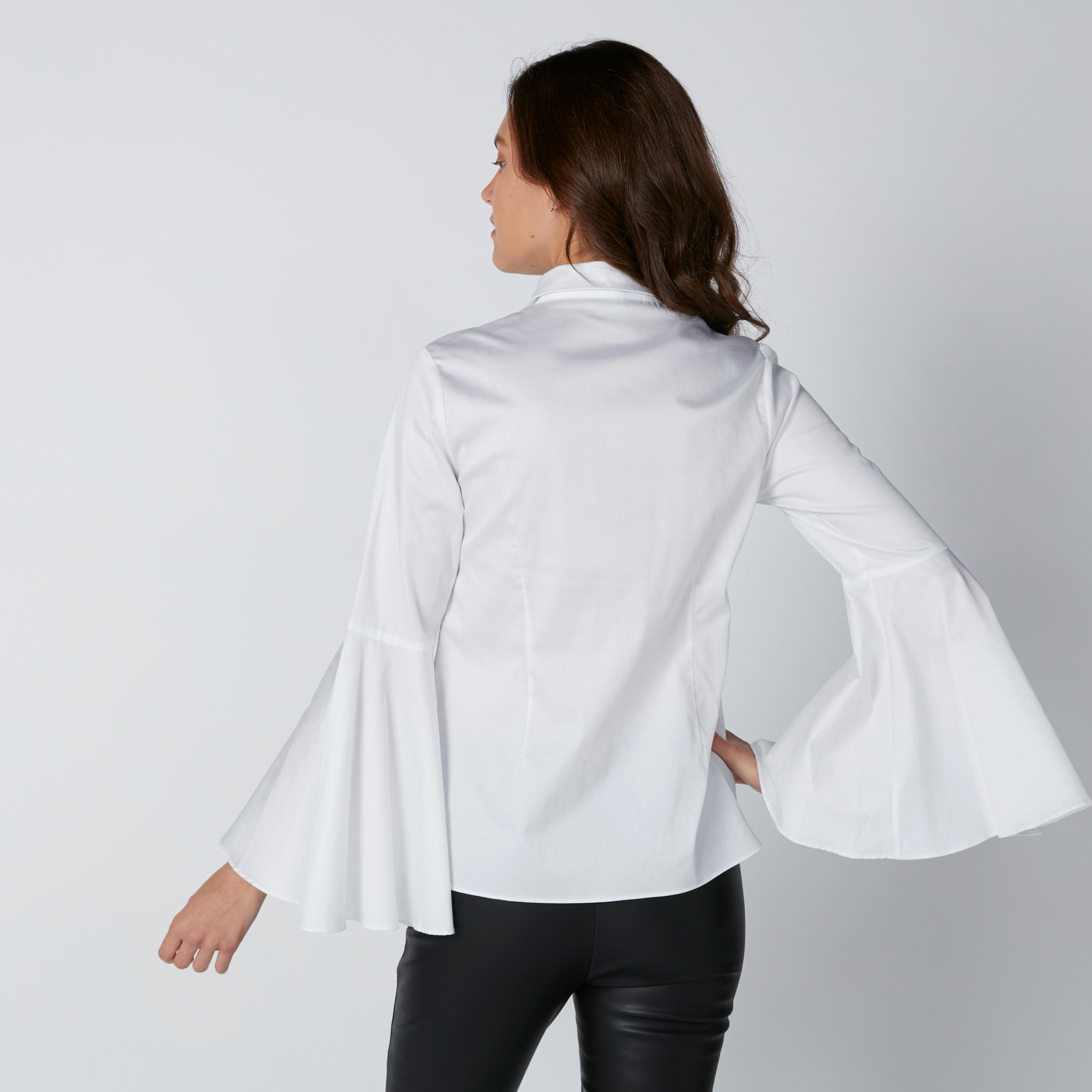 Concealed Placket Shirt with Flared Long Sleeves-women-clothing-shirtsandblouses-shirts-image-2