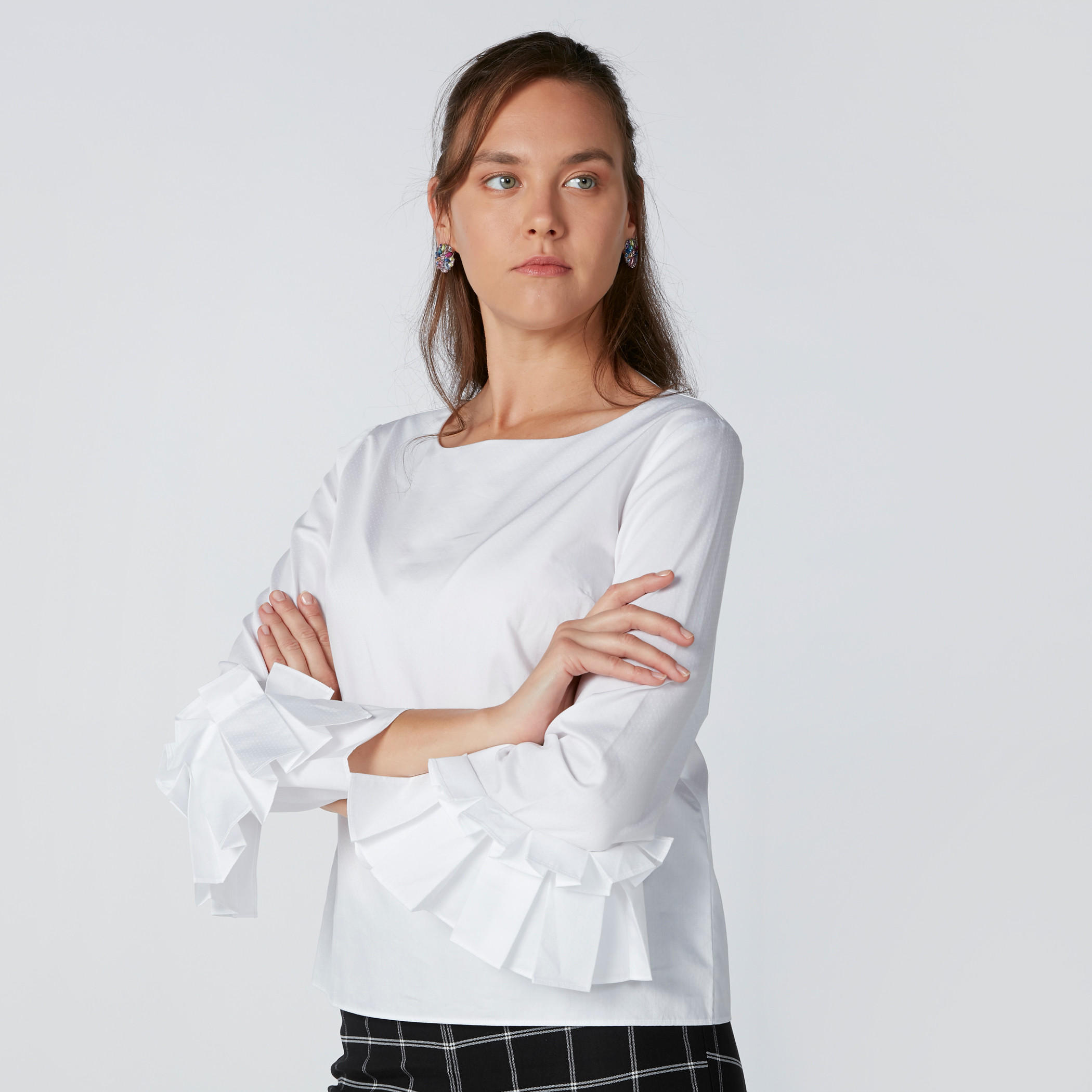 3/4 Sleeves Top with Frill Detail-women-clothing-shirtsandblouses-blouses-image-1