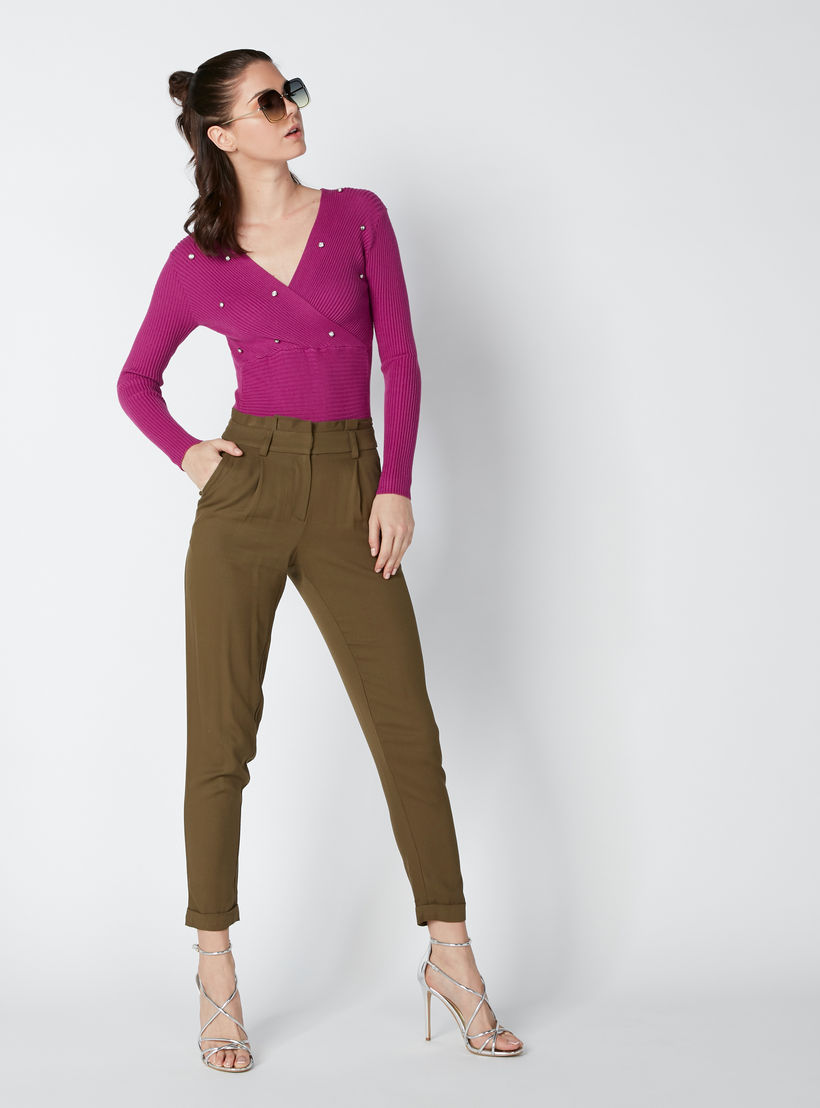 بنطال شينو طويل بقصّة واسعة وجيوب وخصر متوسط الارتفاع-women-clothing-bottoms-trousers-image-1