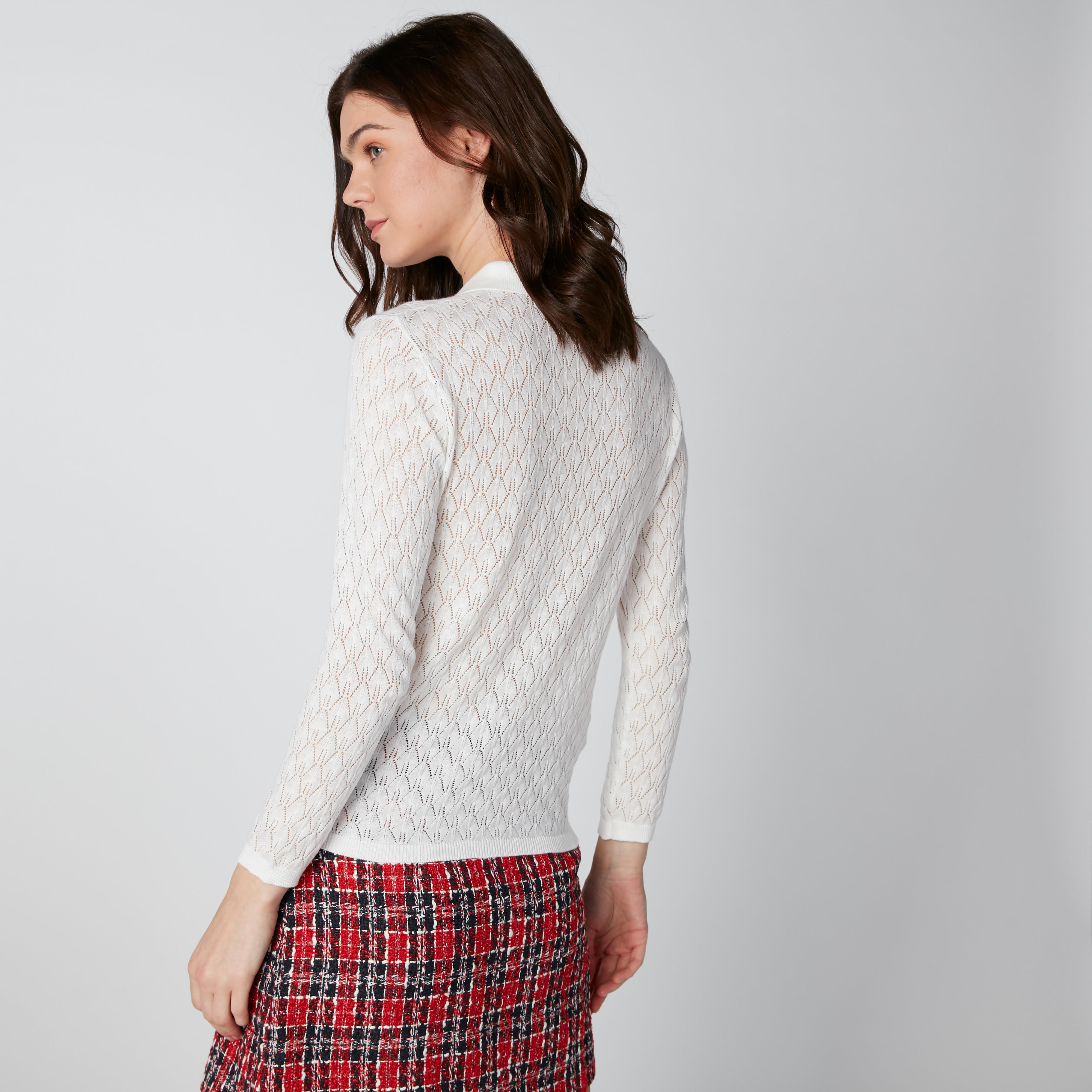 Sustainable Textured Top with Polo Neck and Long Sleeves-women-clothing-tshirts-image-3