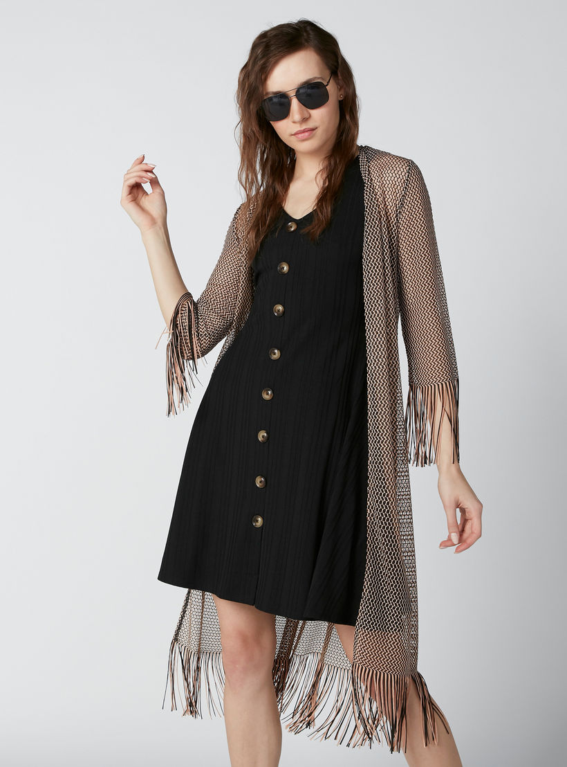فستان قصير مستدام بياقة عميقة وأزرار -women-clothing-dresses-image-1
