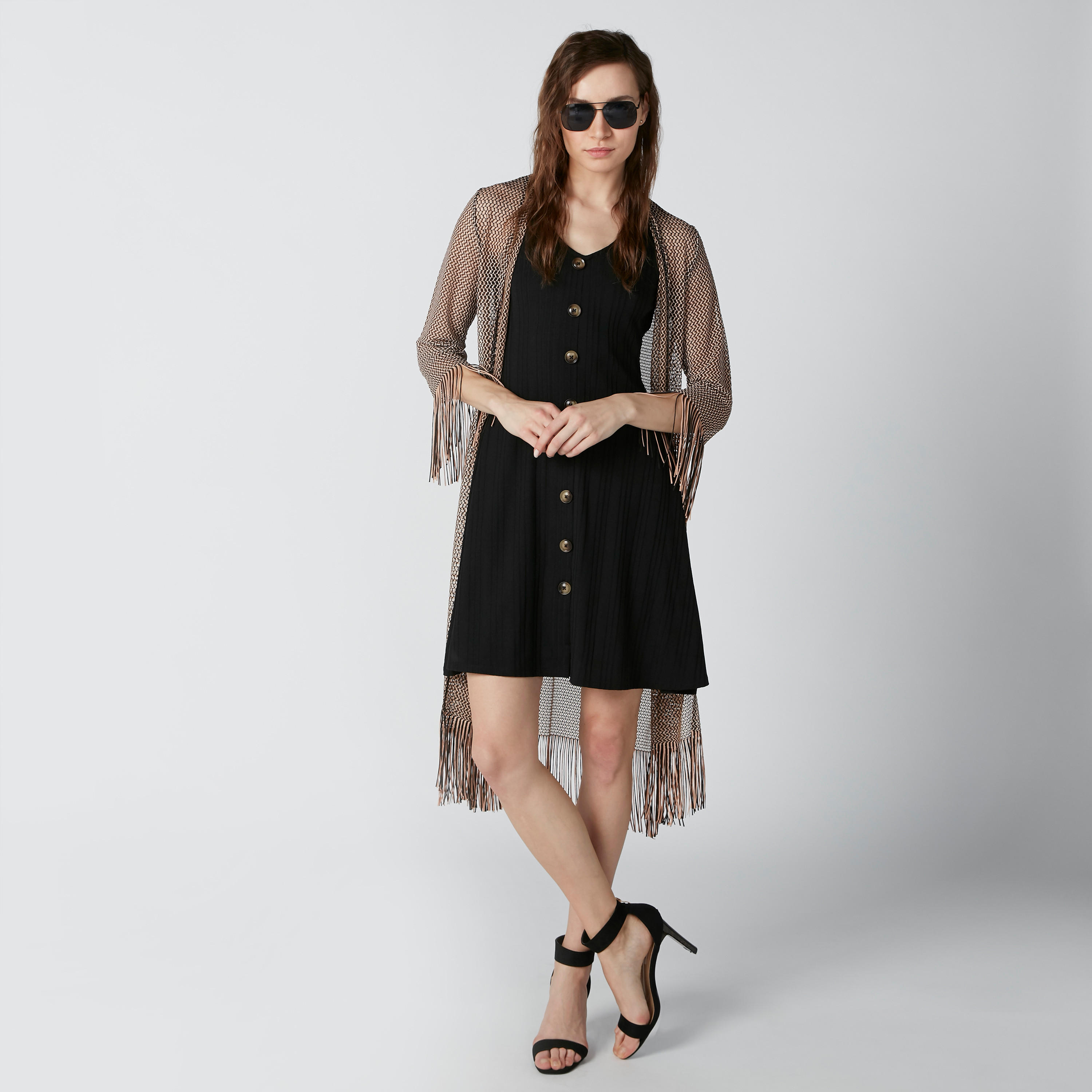 فستان قصير مستدام بياقة عميقة وأزرار -women-clothing-dresses-image-3