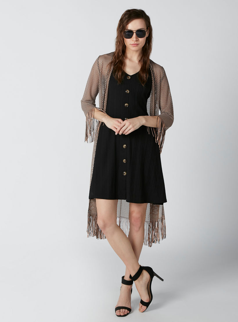 فستان قصير مستدام بياقة عميقة وأزرار -women-clothing-dresses-image-3