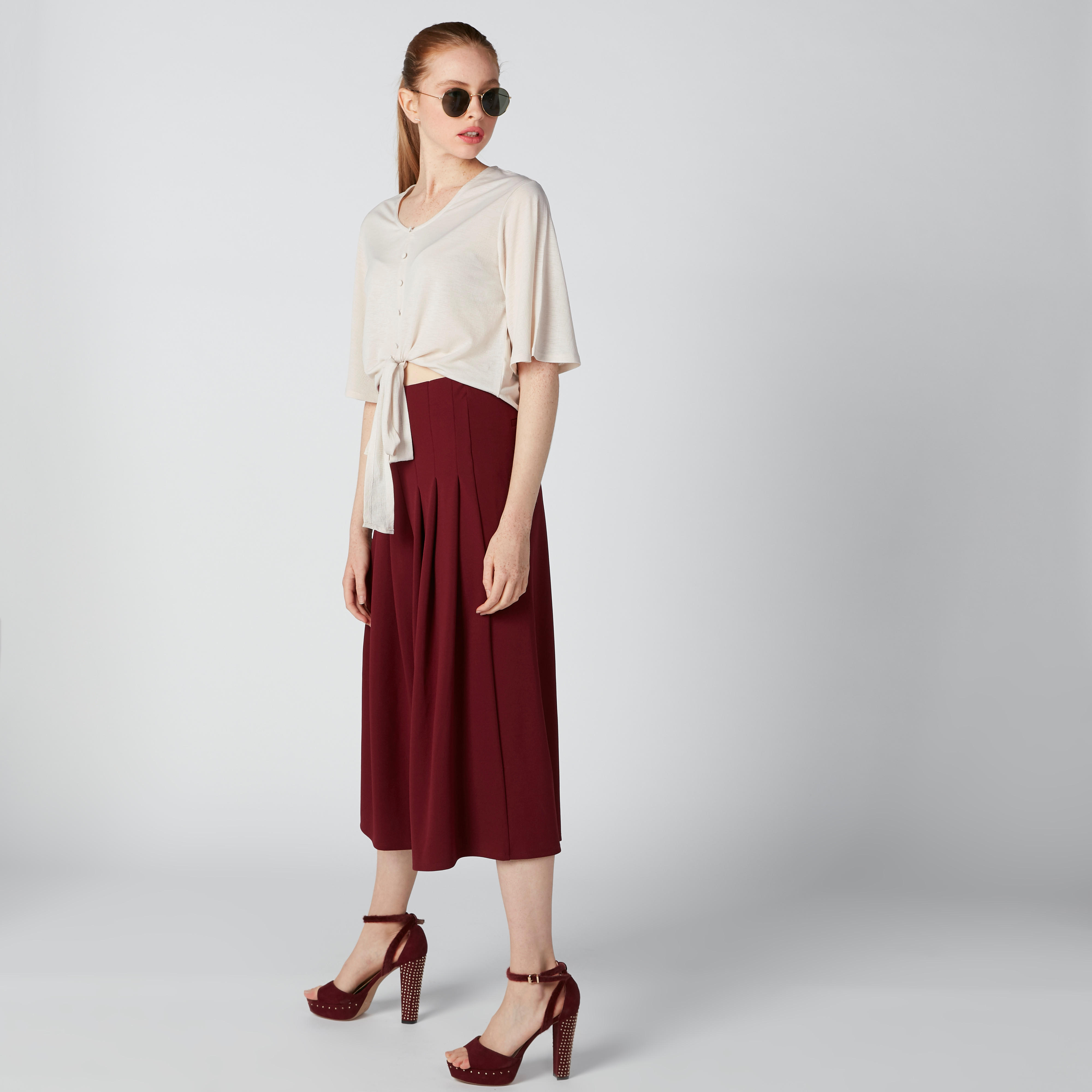 V-Neck Top with Tie Ups and Button Detail-women-clothing-shirtsandblouses-blouses-image-3