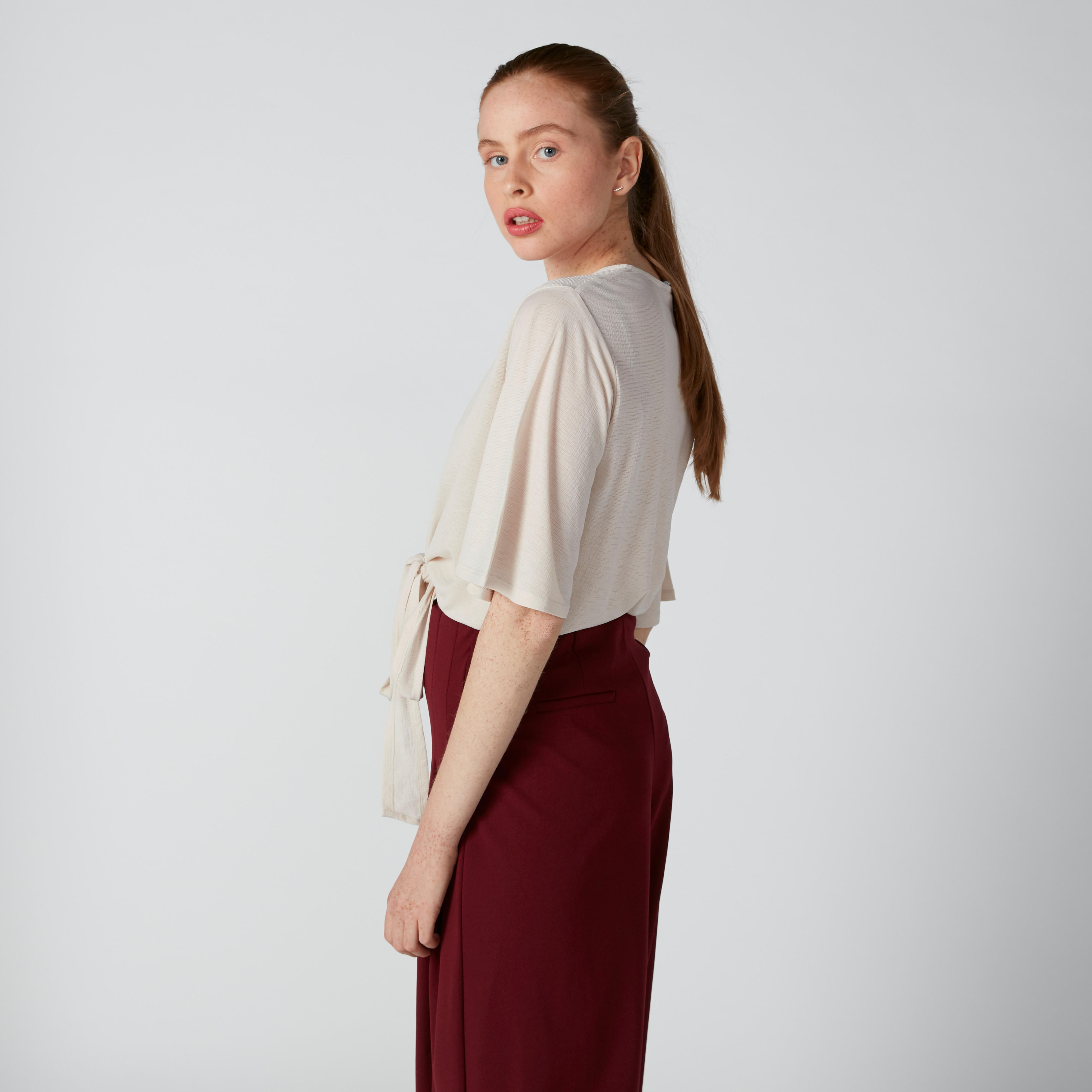 V-Neck Top with Tie Ups and Button Detail-women-clothing-shirtsandblouses-blouses-image-4