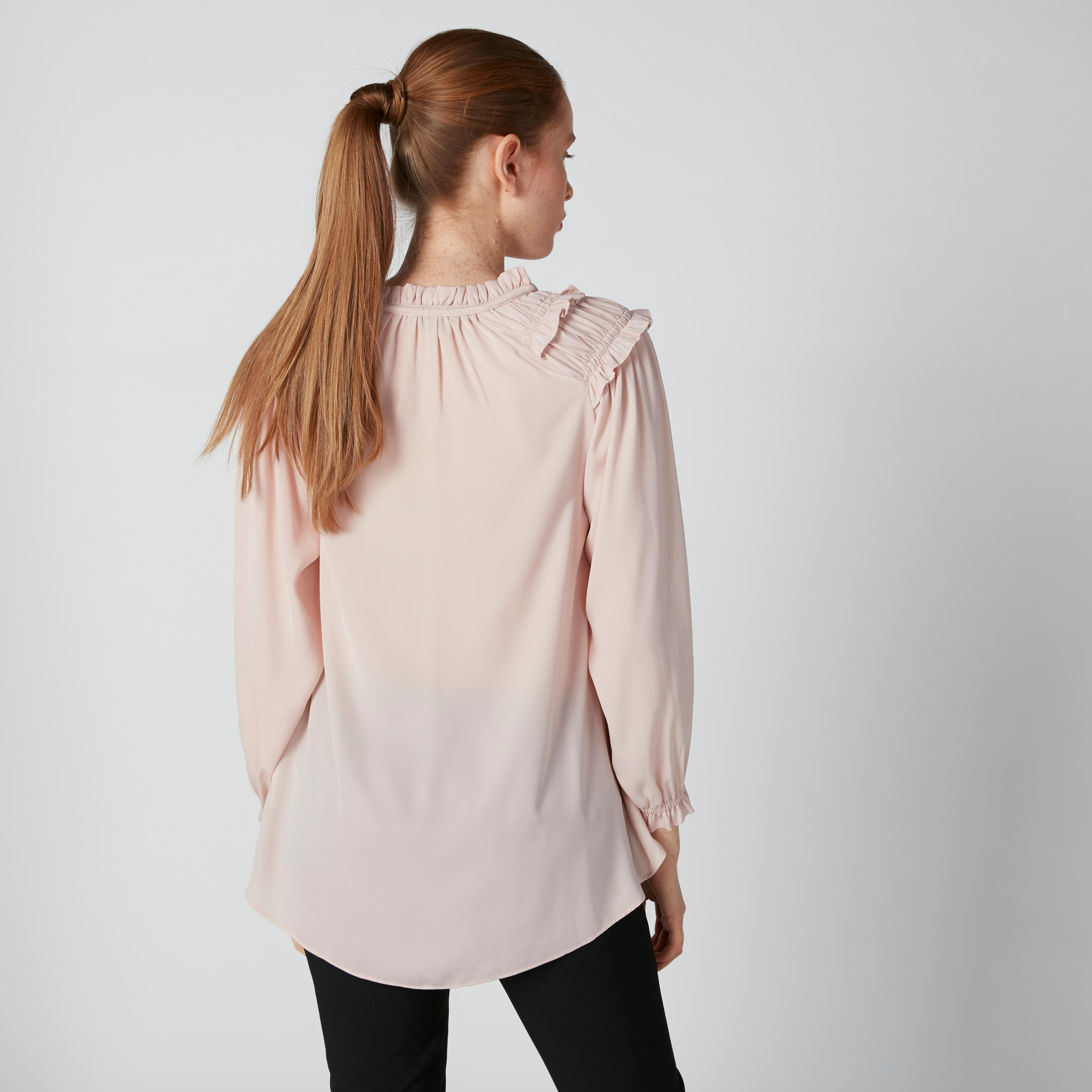 بلوزة بياقة ماندارين وأكمام طويلة وتفاصيل كشكش-women-clothing-shirtsandblouses-blouses-image-3