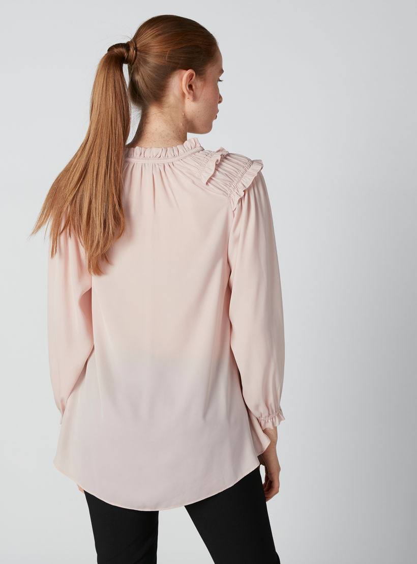 بلوزة بياقة ماندارين وأكمام طويلة وتفاصيل كشكش-women-clothing-shirtsandblouses-blouses-image-3