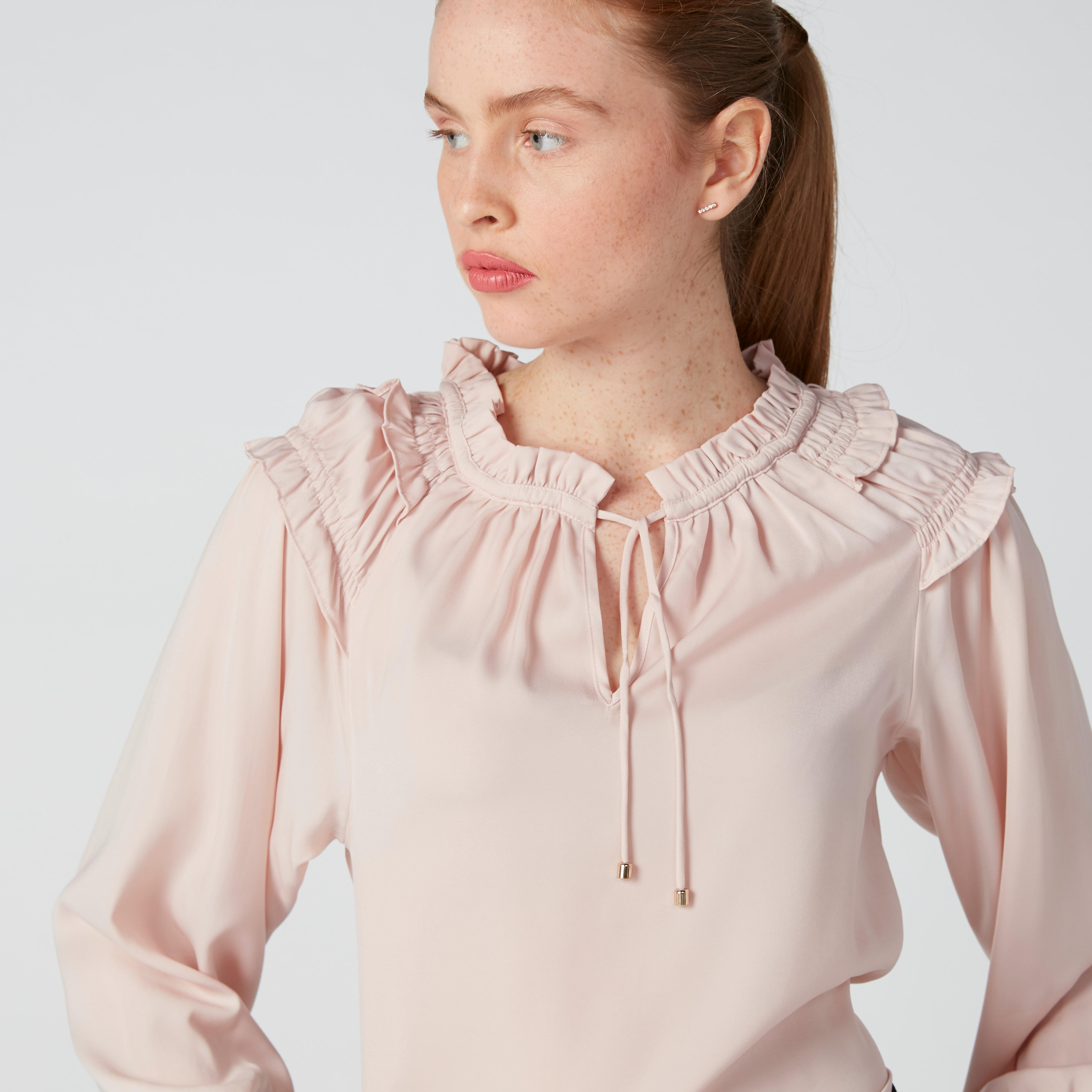 بلوزة بياقة ماندارين وأكمام طويلة وتفاصيل كشكش-women-clothing-shirtsandblouses-blouses-image-5