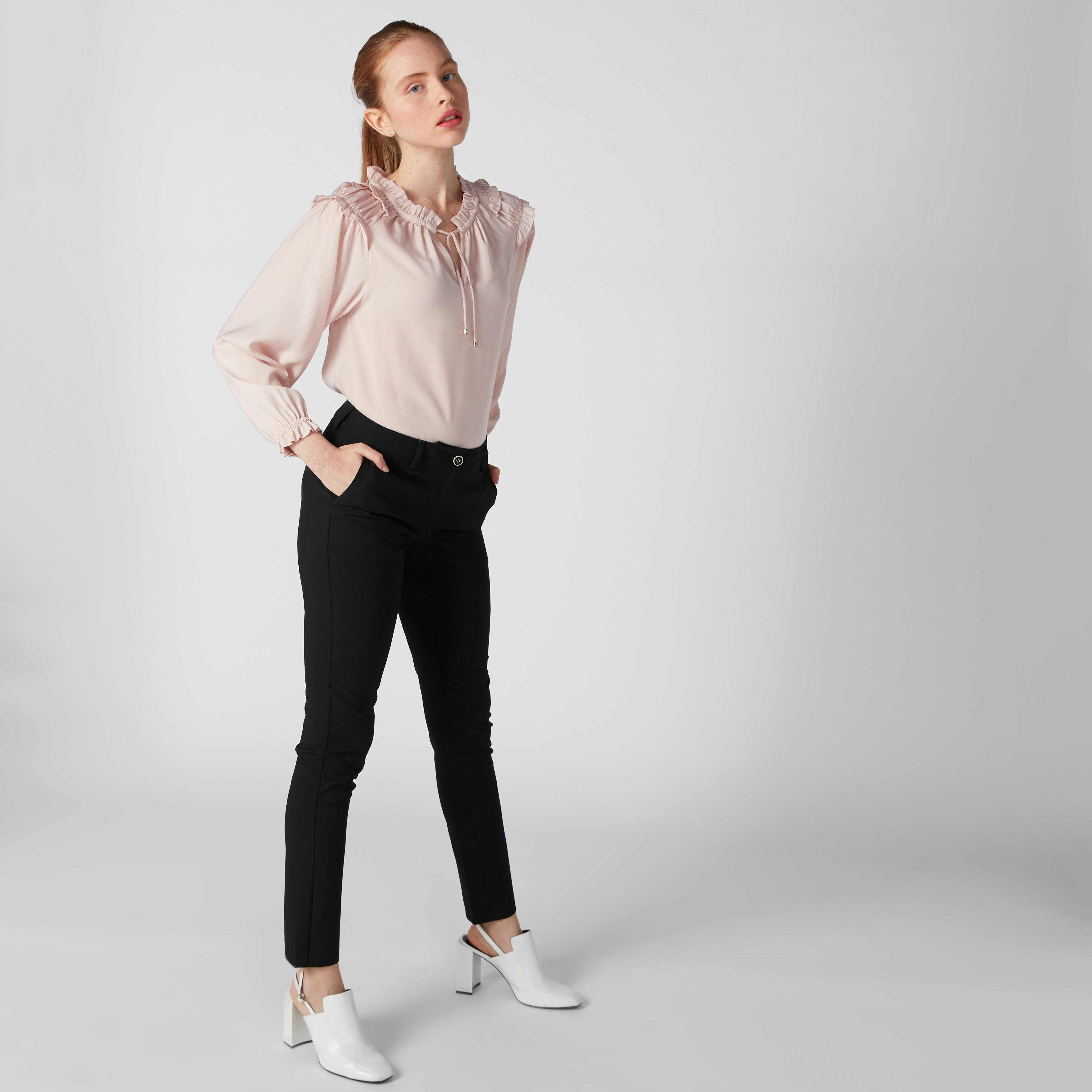 بلوزة بياقة ماندارين وأكمام طويلة وتفاصيل كشكش-women-clothing-shirtsandblouses-blouses-image-2