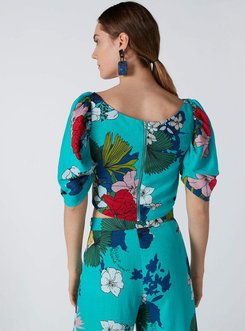 بلوزة قصيرة بياقة V وسحّاب إغلاق وطبعات زهرية-women-clothing-shirtsandblouses-blouses-image-2