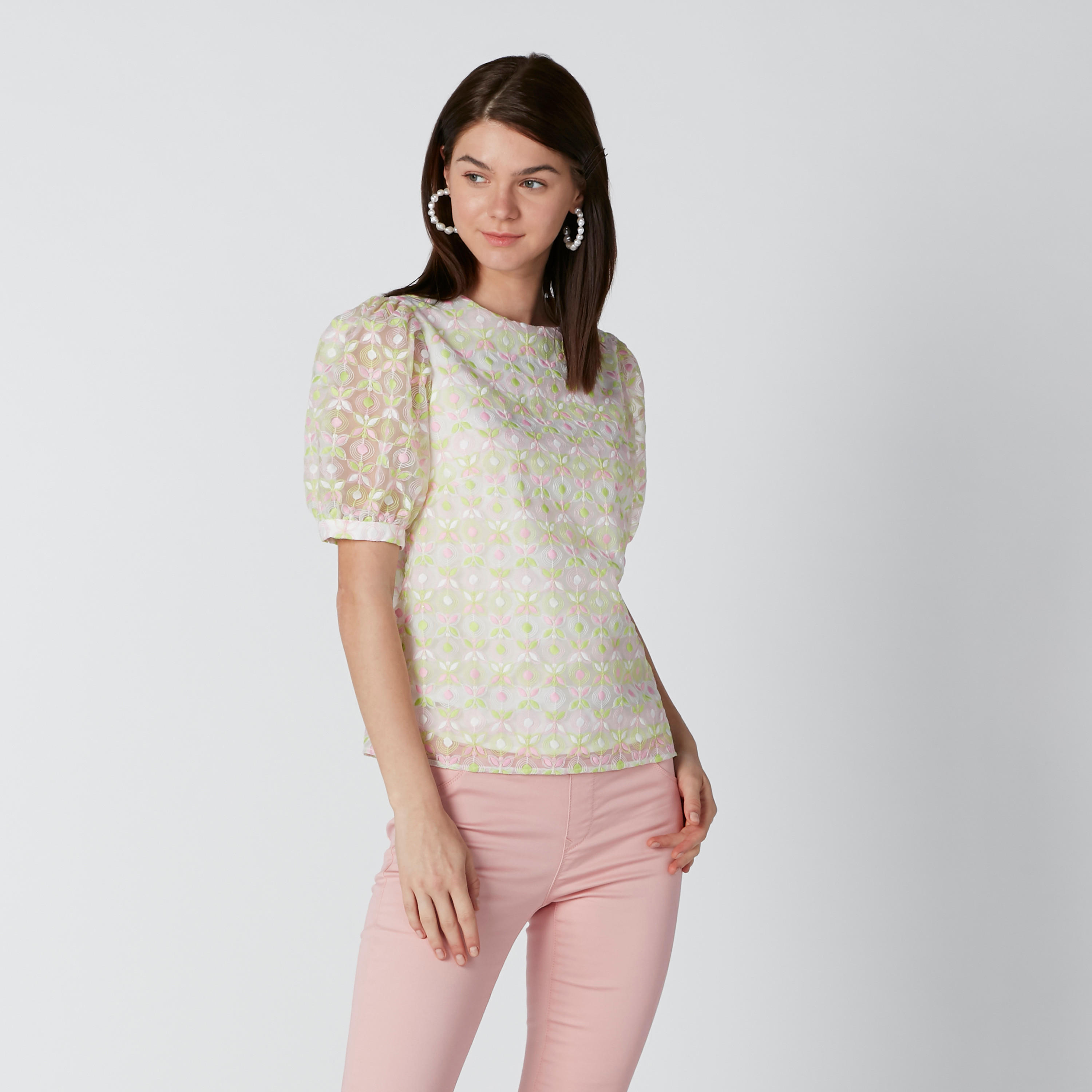 بلوزة بياقة مستديرة وأكمام قصيرة-women-clothing-shirtsandblouses-blouses-image-1