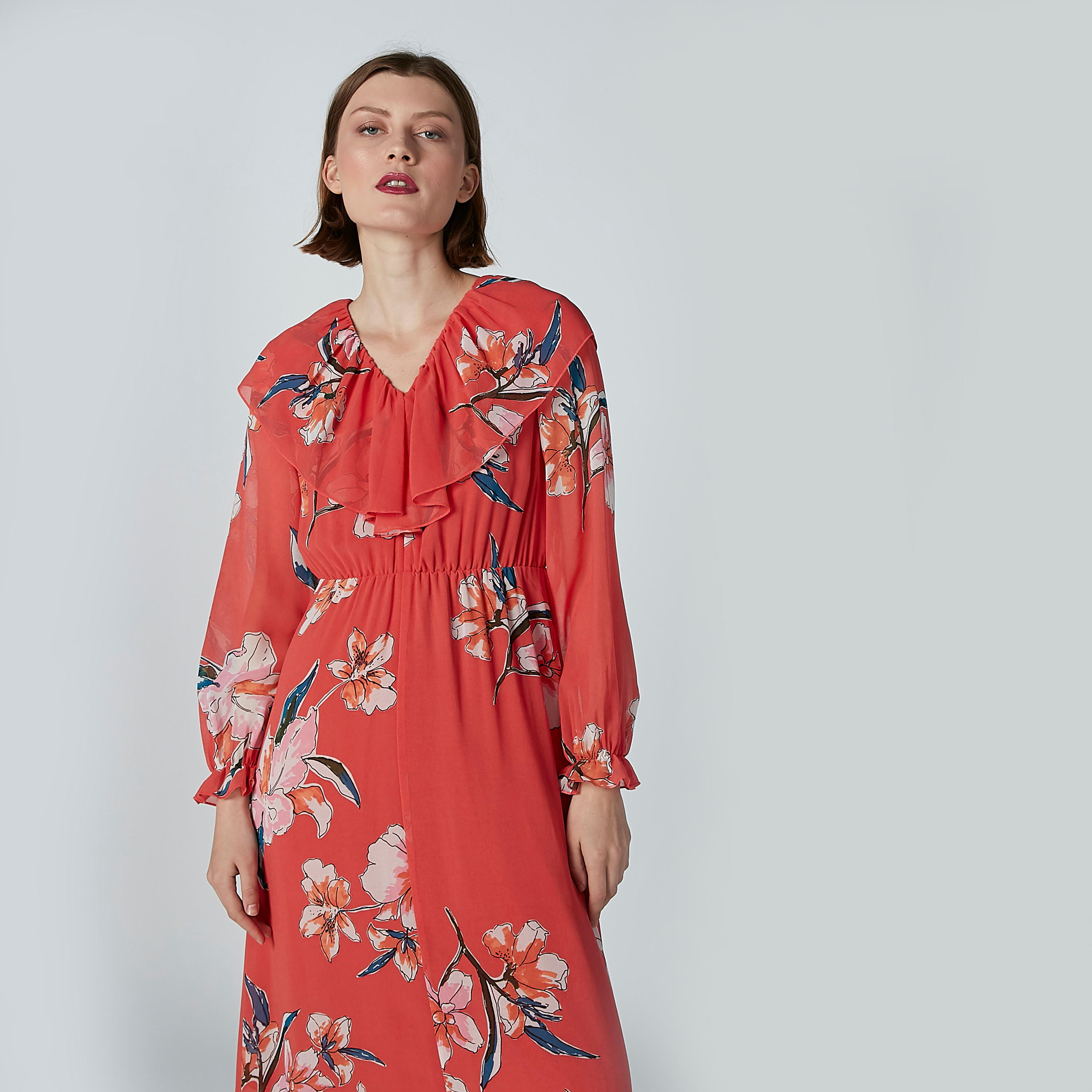 فستان إيه لاين طويل بأكمام طويلة وتفاصيل كشكش وطبعات زهرية-women-clothing-dresses-image-2