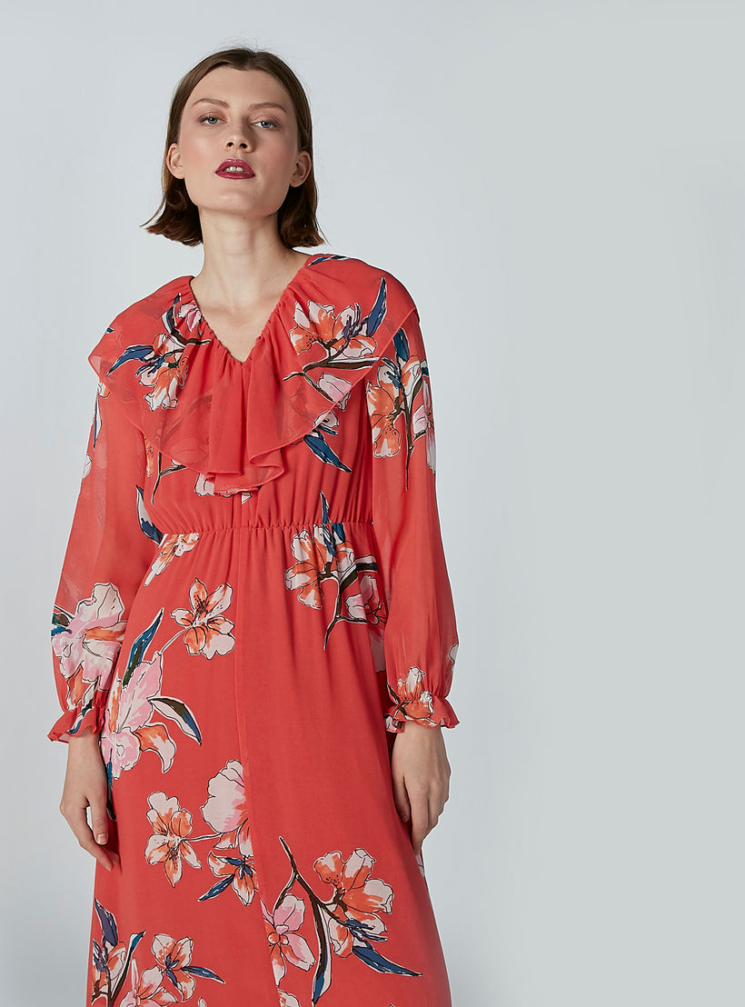 فستان إيه لاين طويل بأكمام طويلة وتفاصيل كشكش وطبعات زهرية-women-clothing-dresses-image-2