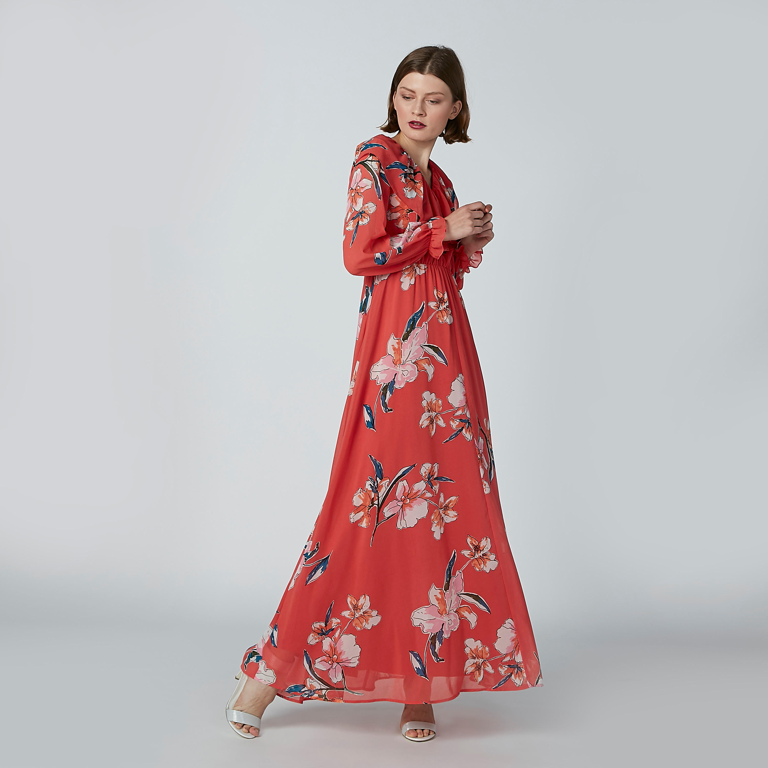 فستان إيه لاين طويل بأكمام طويلة وتفاصيل كشكش وطبعات زهرية-women-clothing-dresses-image-6