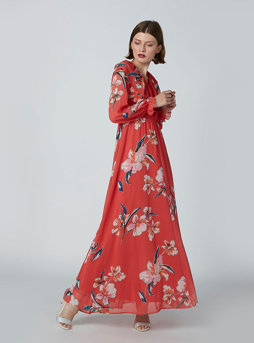 فستان إيه لاين طويل بأكمام طويلة وتفاصيل كشكش وطبعات زهرية-women-clothing-dresses-image-6