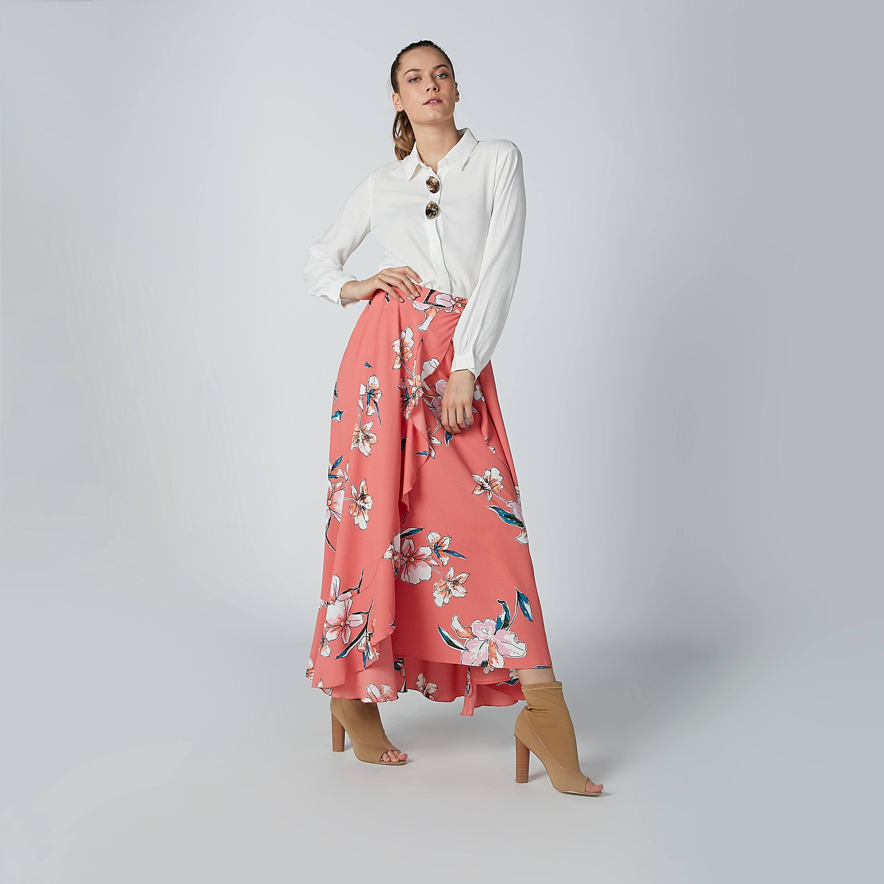 تنورة طويلة إيه لاين بتفاصيل كشكش وطبعات زهرية-women-clothing-bottoms-skirts-image-2