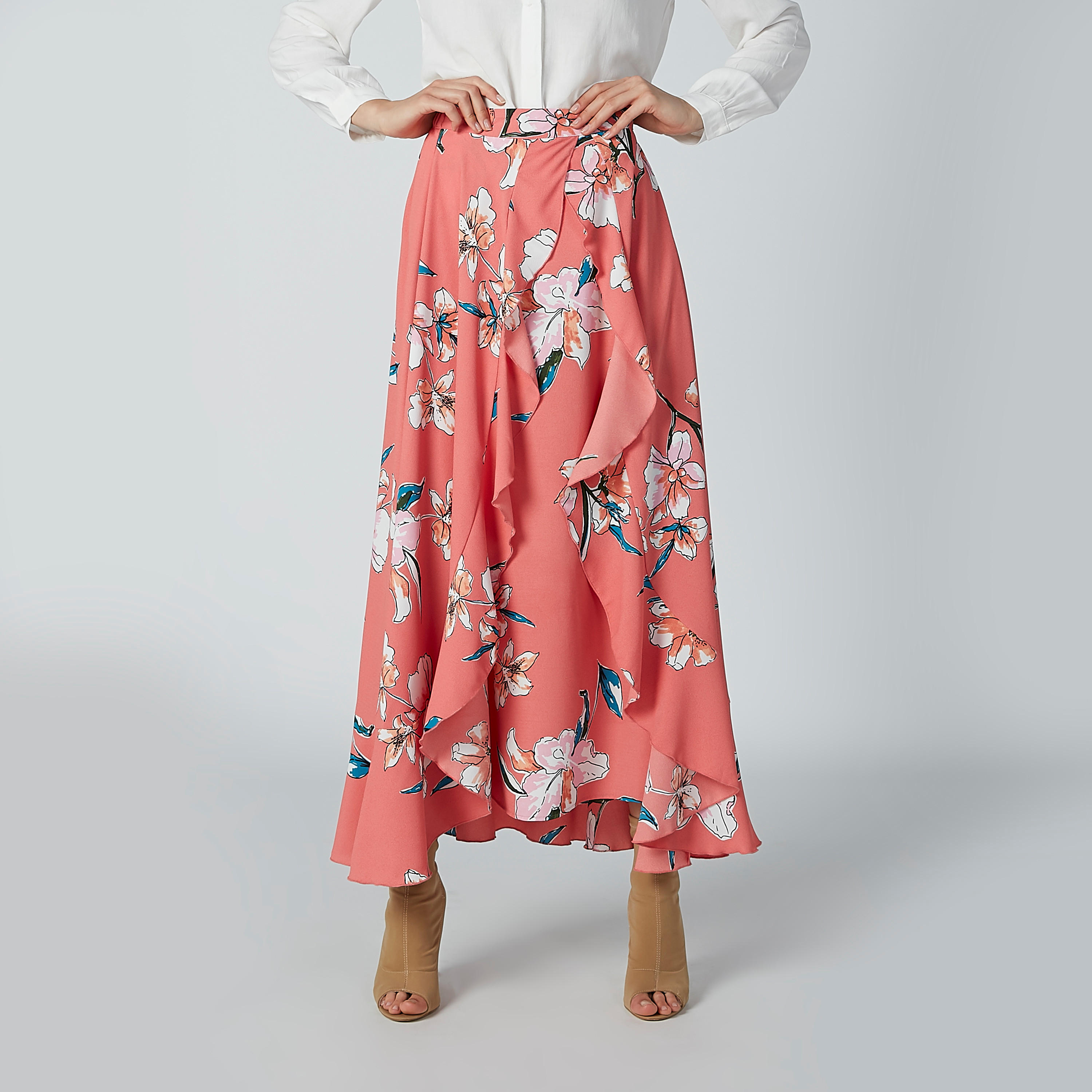 تنورة طويلة إيه لاين بتفاصيل كشكش وطبعات زهرية-women-clothing-bottoms-skirts-image-3