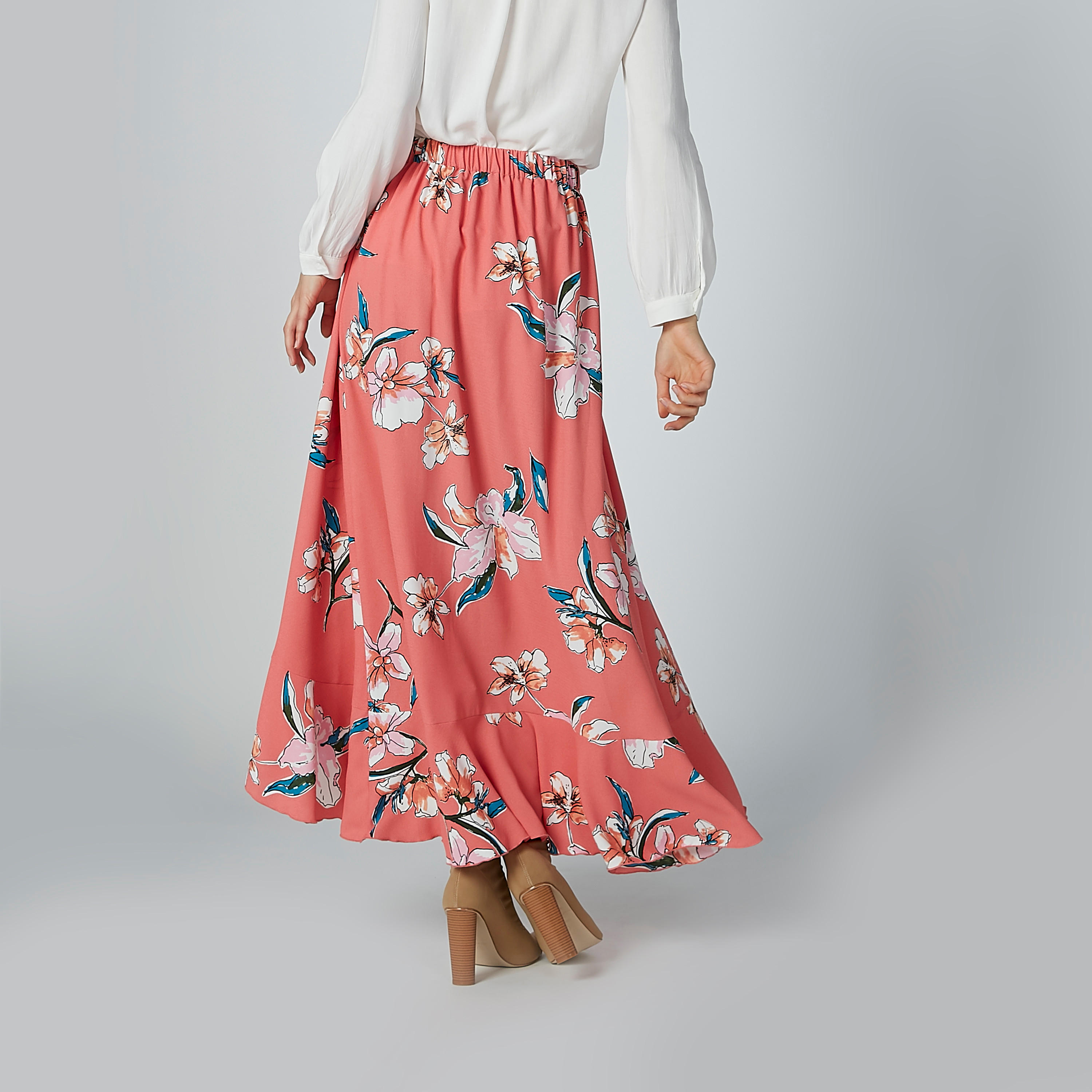 تنورة طويلة إيه لاين بتفاصيل كشكش وطبعات زهرية-women-clothing-bottoms-skirts-image-4