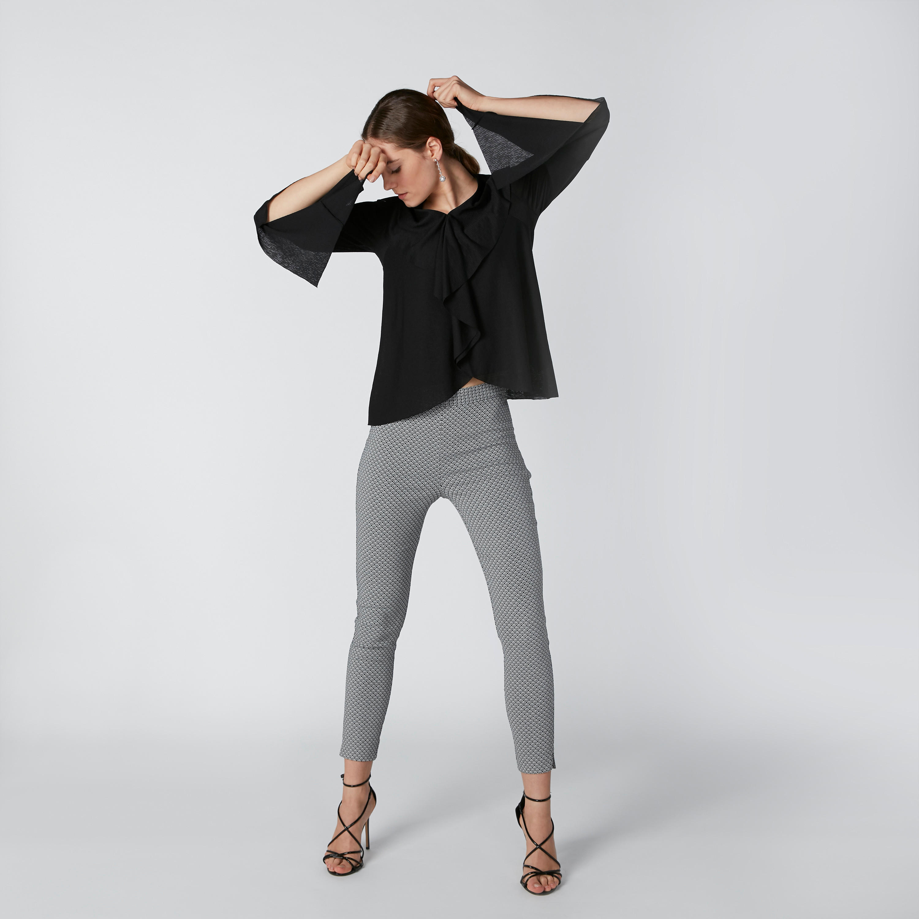 Textured Top with V-Neck and Flared Sleeves-women-clothing-shirtsandblouses-blouses-image-1