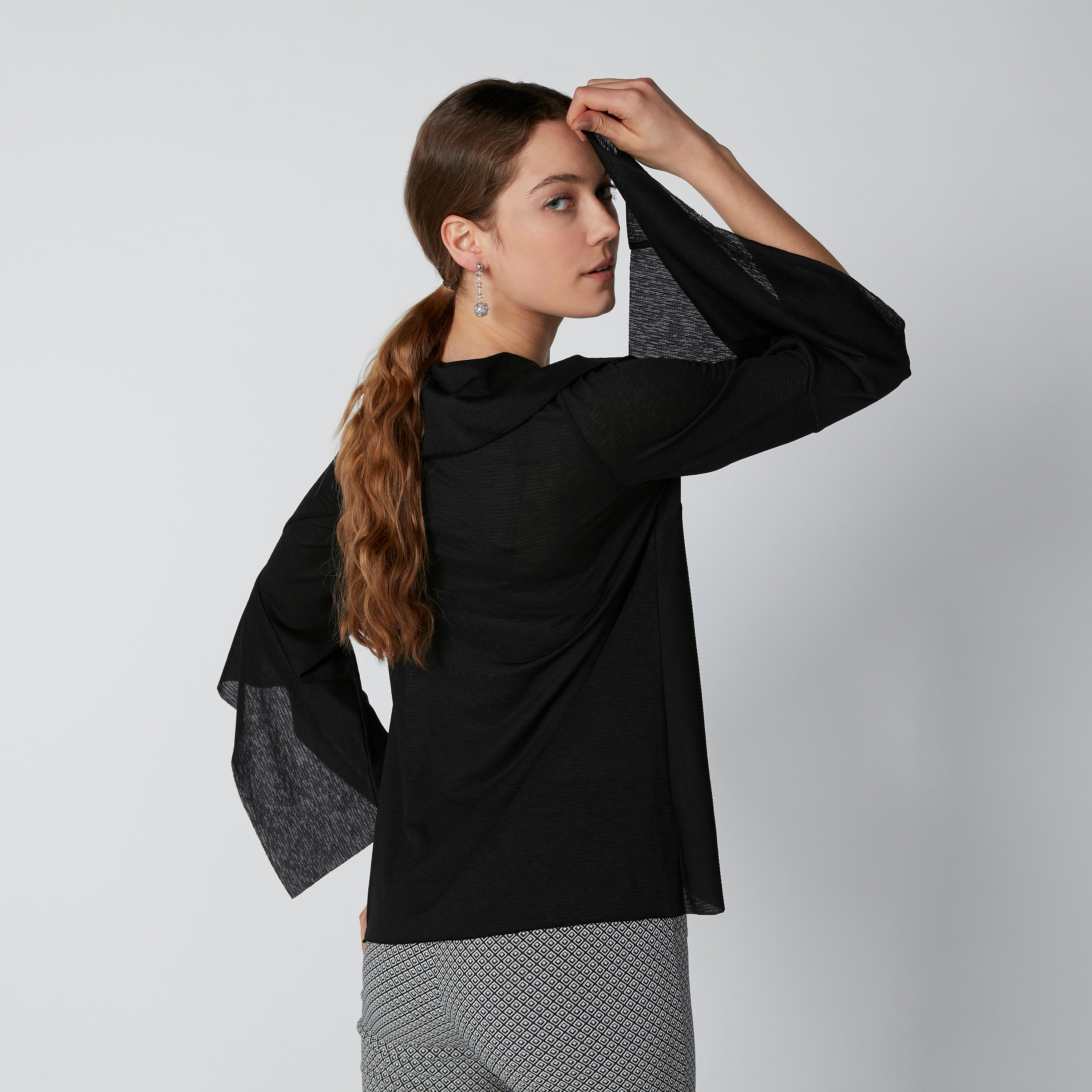Textured Top with V-Neck and Flared Sleeves-women-clothing-shirtsandblouses-blouses-image-2