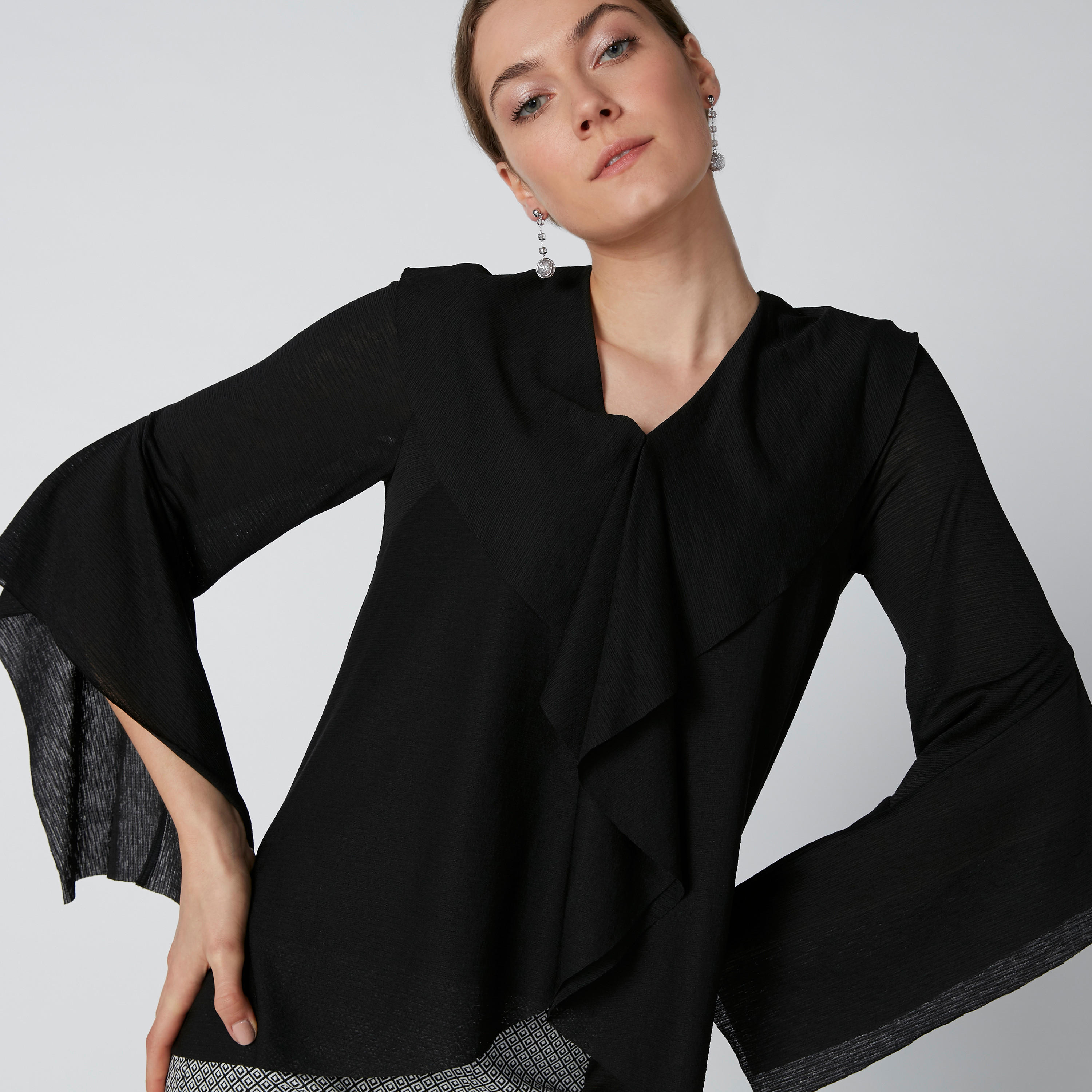 Textured Top with V-Neck and Flared Sleeves-women-clothing-shirtsandblouses-blouses-image-5