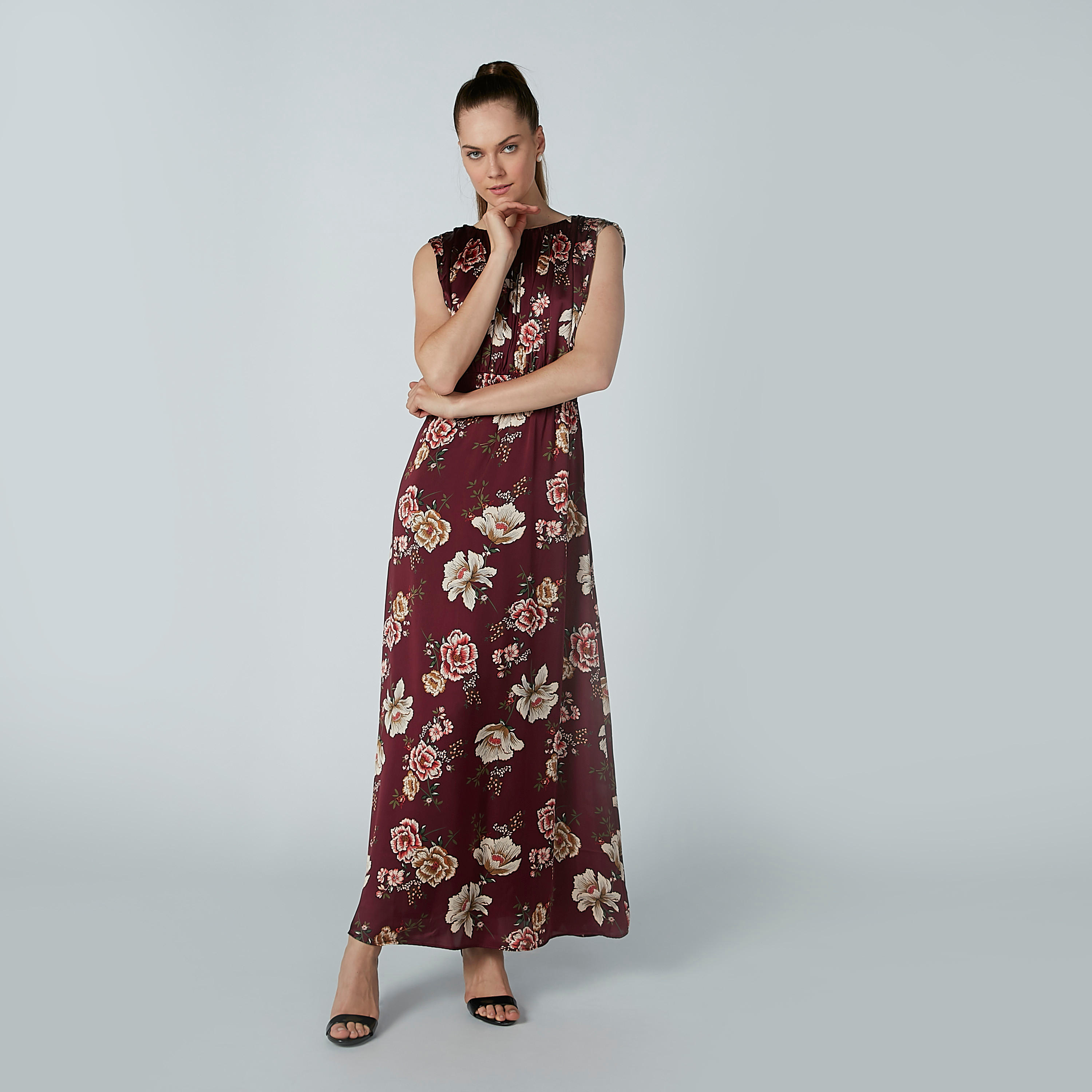 فستان إيه لاين طويل دون أكمام بياقة قارب وطبعات زهرية-women-clothing-dresses-image-1