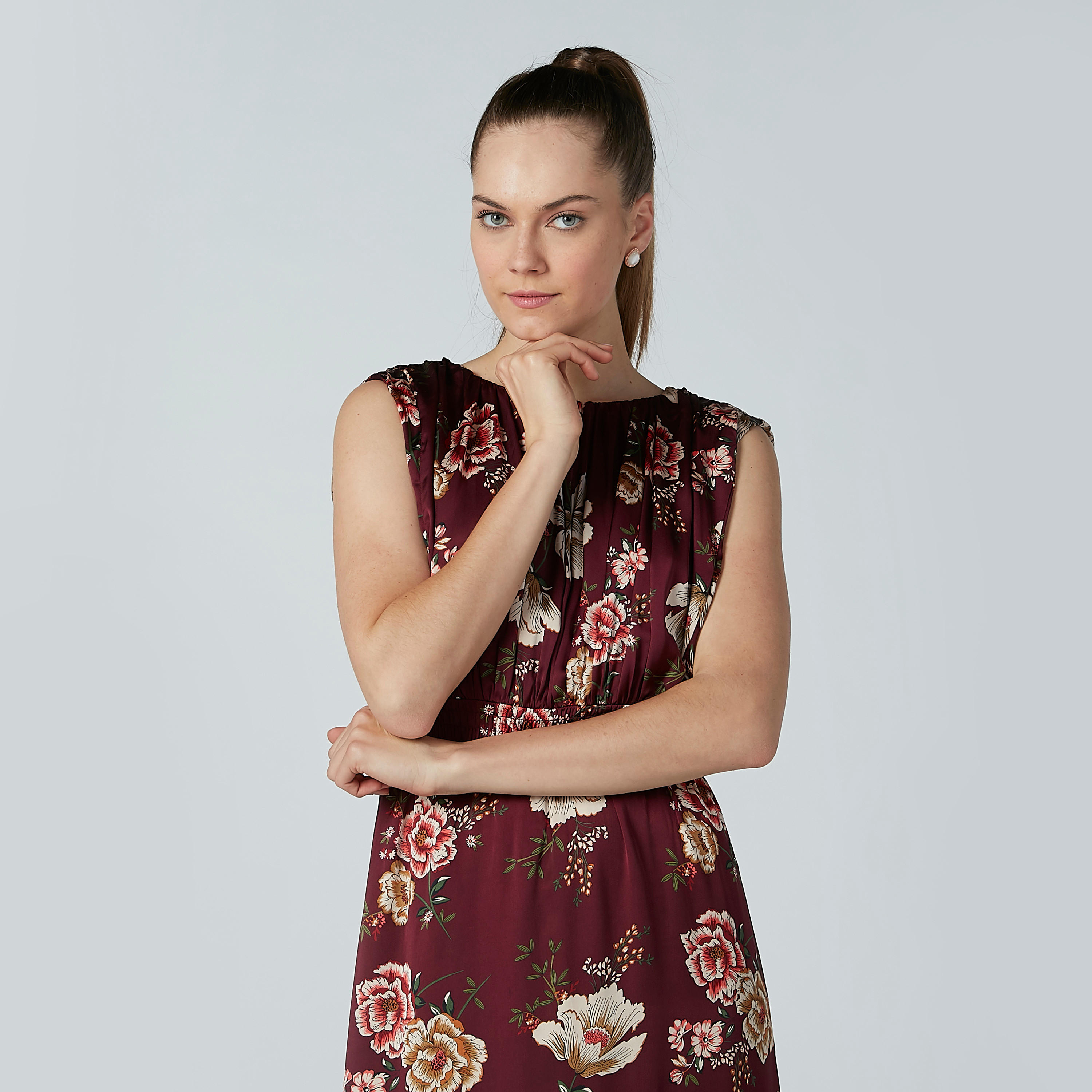 فستان إيه لاين طويل دون أكمام بياقة قارب وطبعات زهرية-women-clothing-dresses-image-3