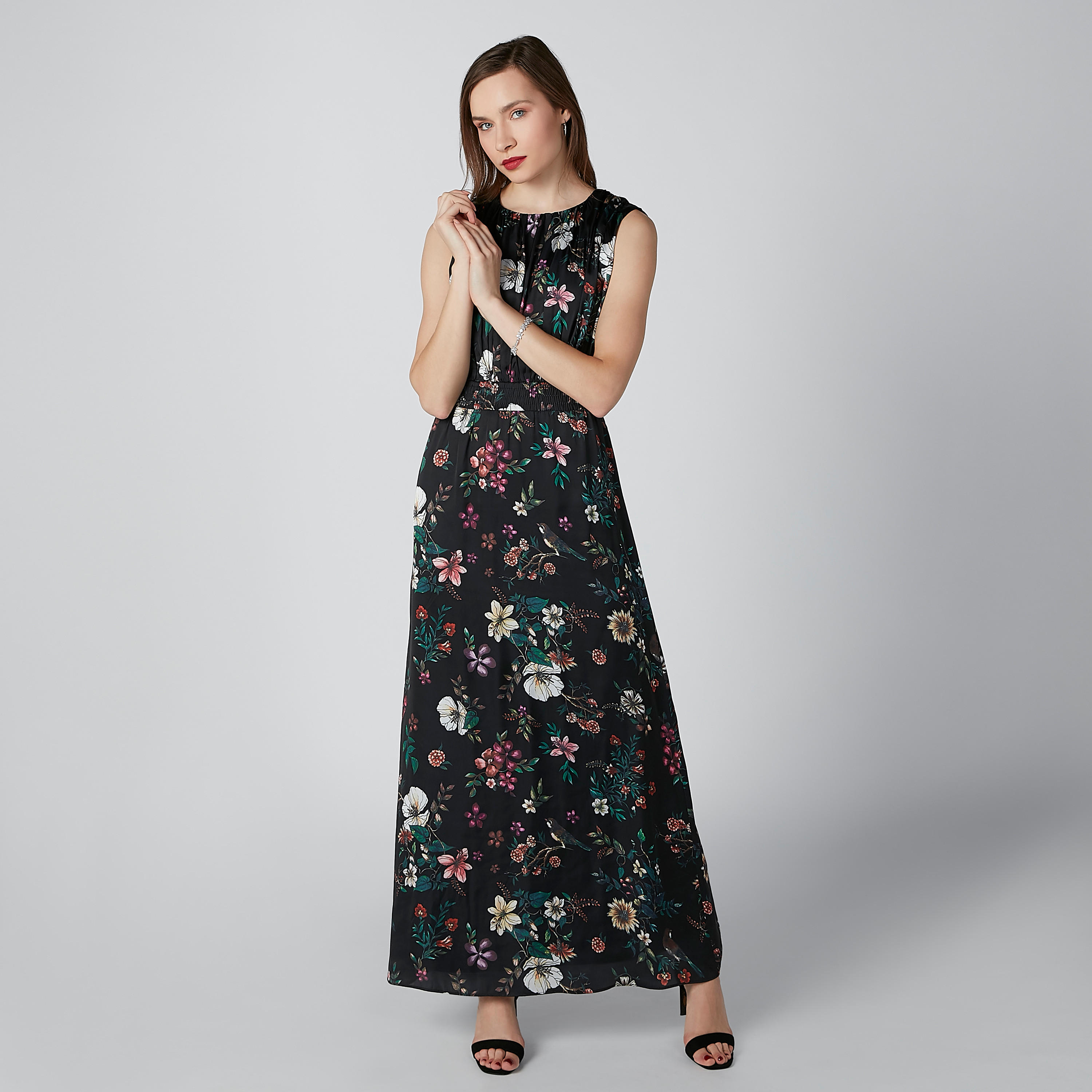 فستان دون أكمام بياقة مستديرة وطبعات زهرية-women-clothing-dresses-image-1