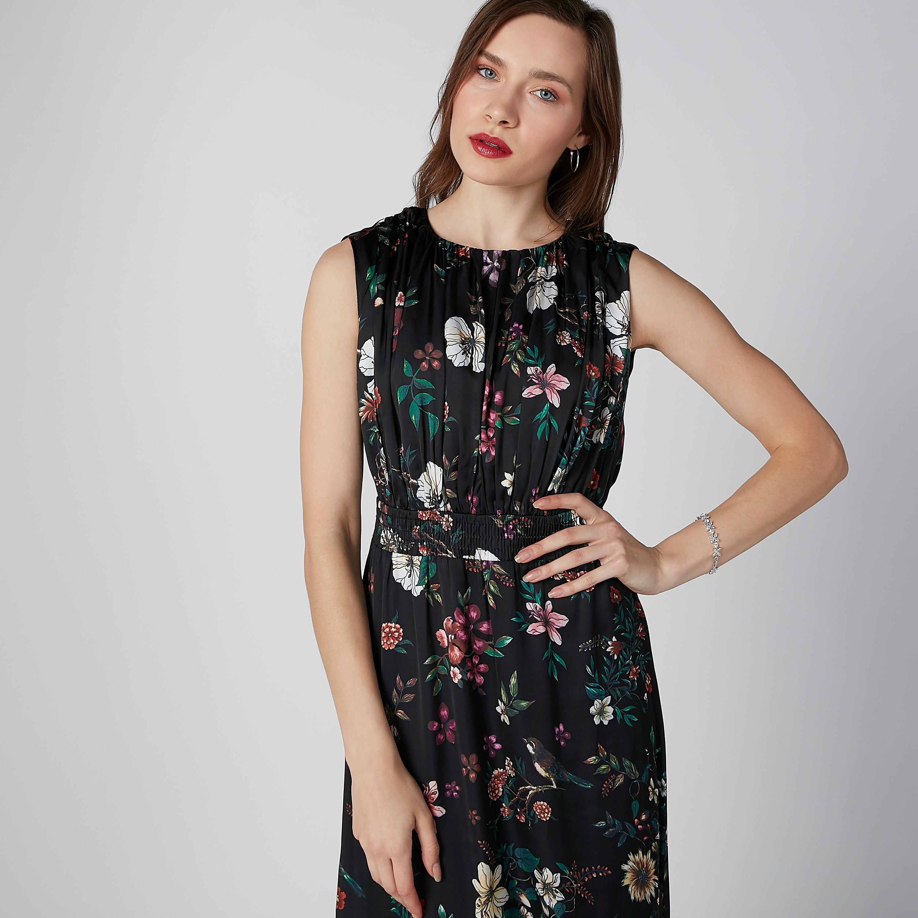 فستان دون أكمام بياقة مستديرة وطبعات زهرية-women-clothing-dresses-image-2