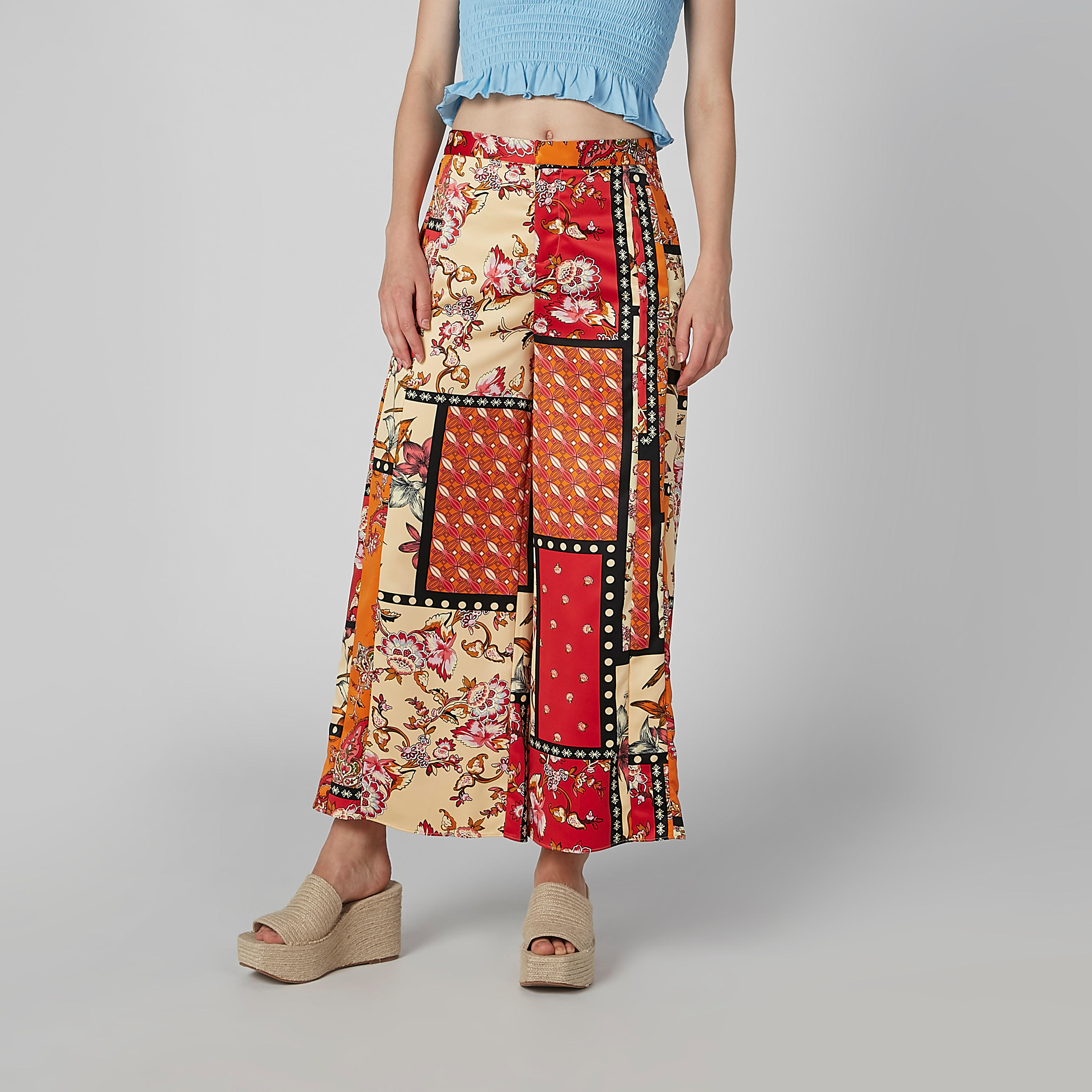 بنطلون بالازو مستدام بقصّة واسعة وخصر متوسط الارتفاع وطبعات زهرية -women-clothing-bottoms-trousers-image-3