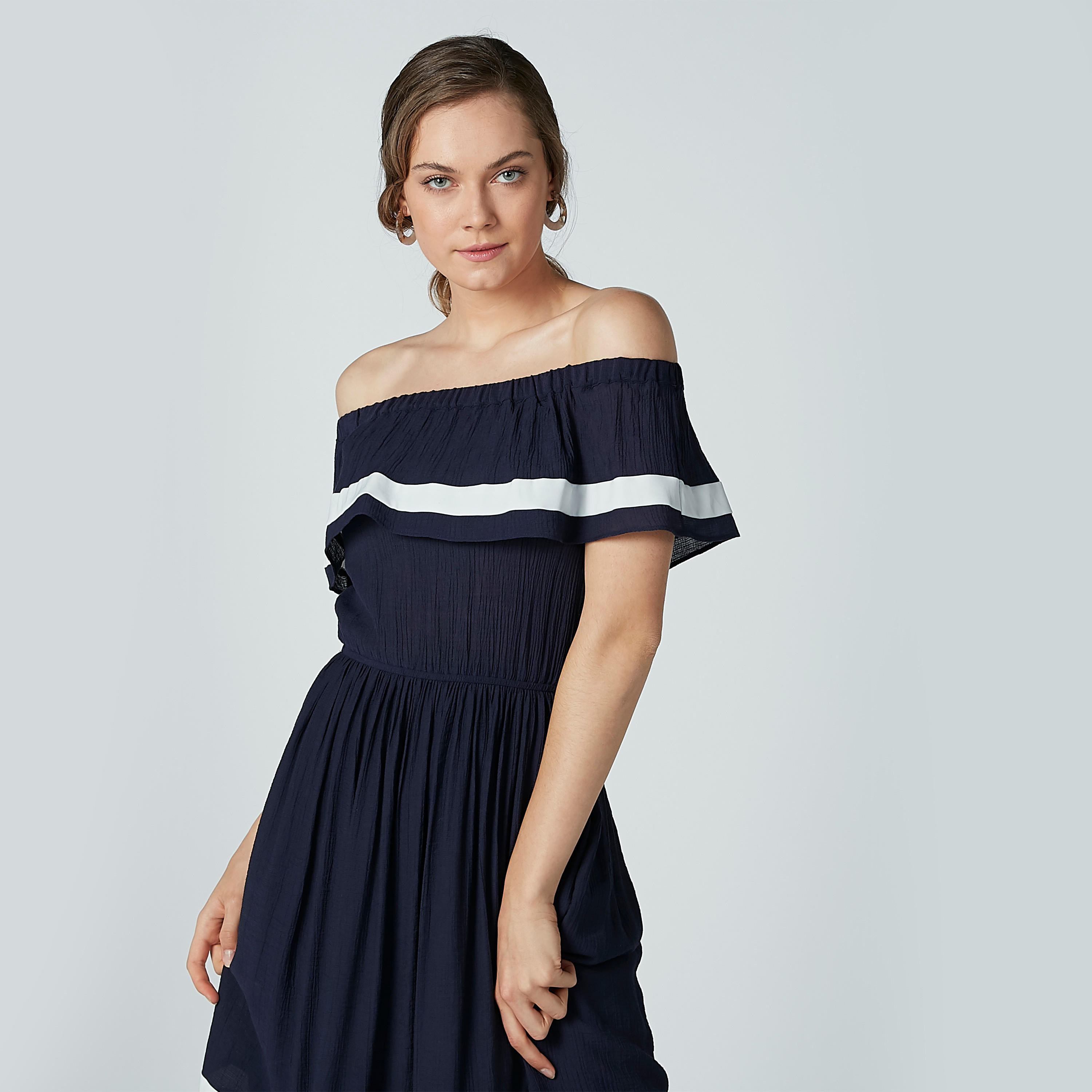 Striped Midi Off Shoulder Dress-women-clothing-dresses-image-2
