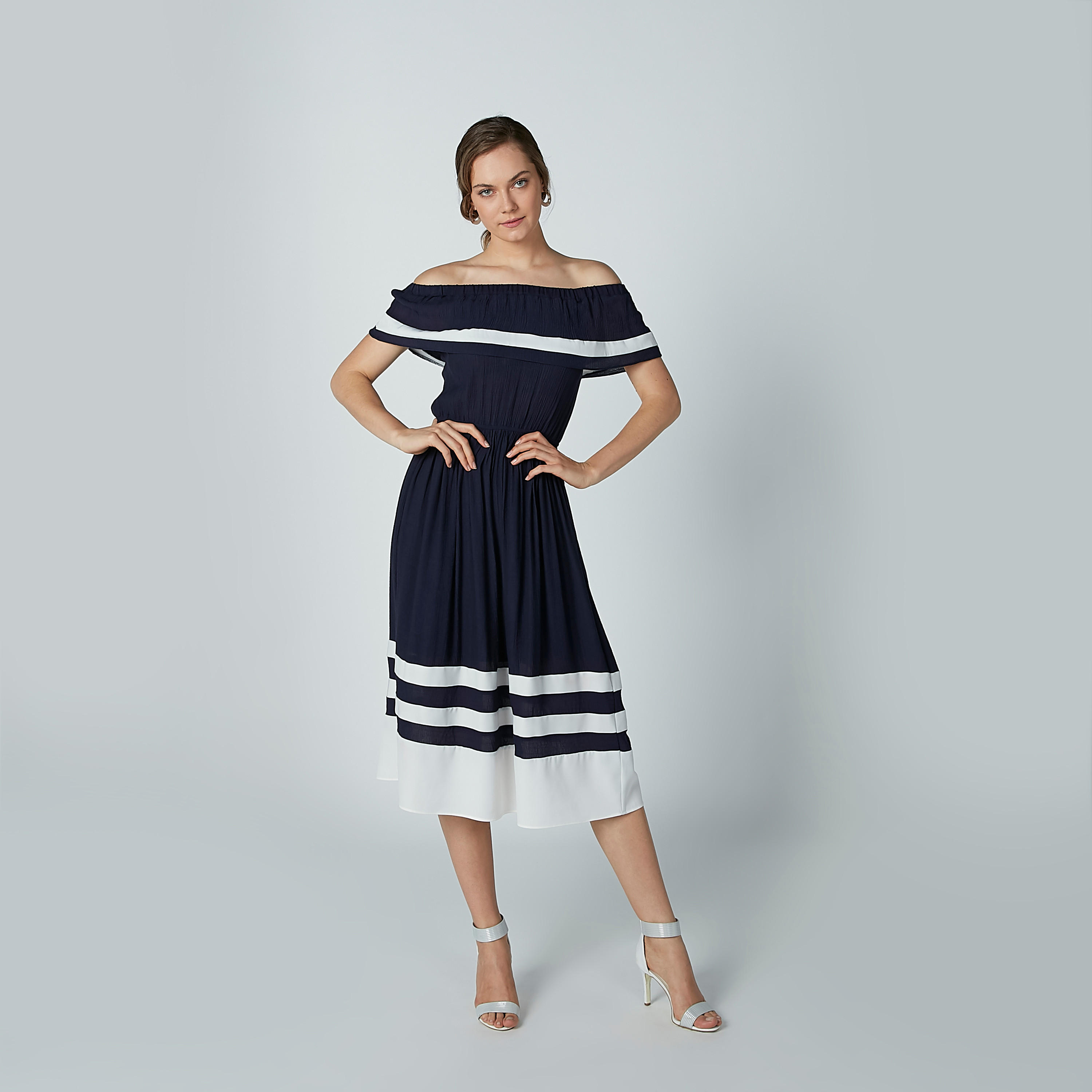Striped Midi Off Shoulder Dress-women-clothing-dresses-image-1