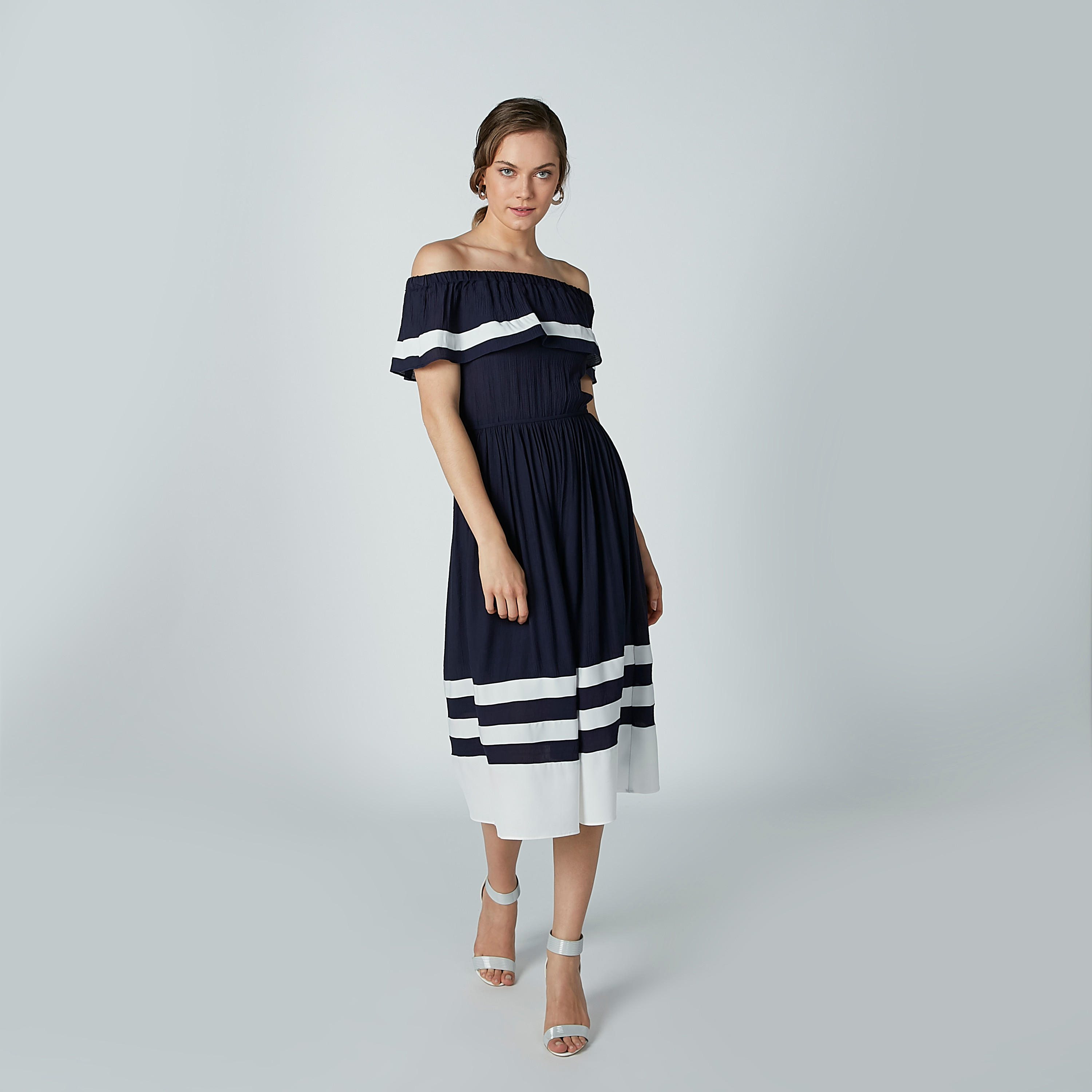 Striped Midi Off Shoulder Dress-women-clothing-dresses-image-4