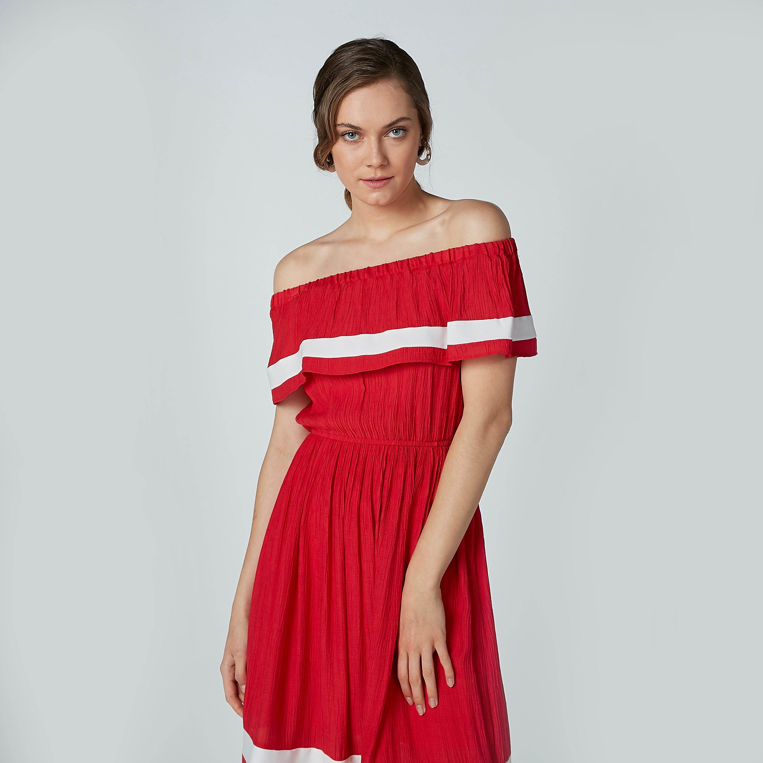 Striped Midi Off Shoulder Dress-women-clothing-dresses-image-2