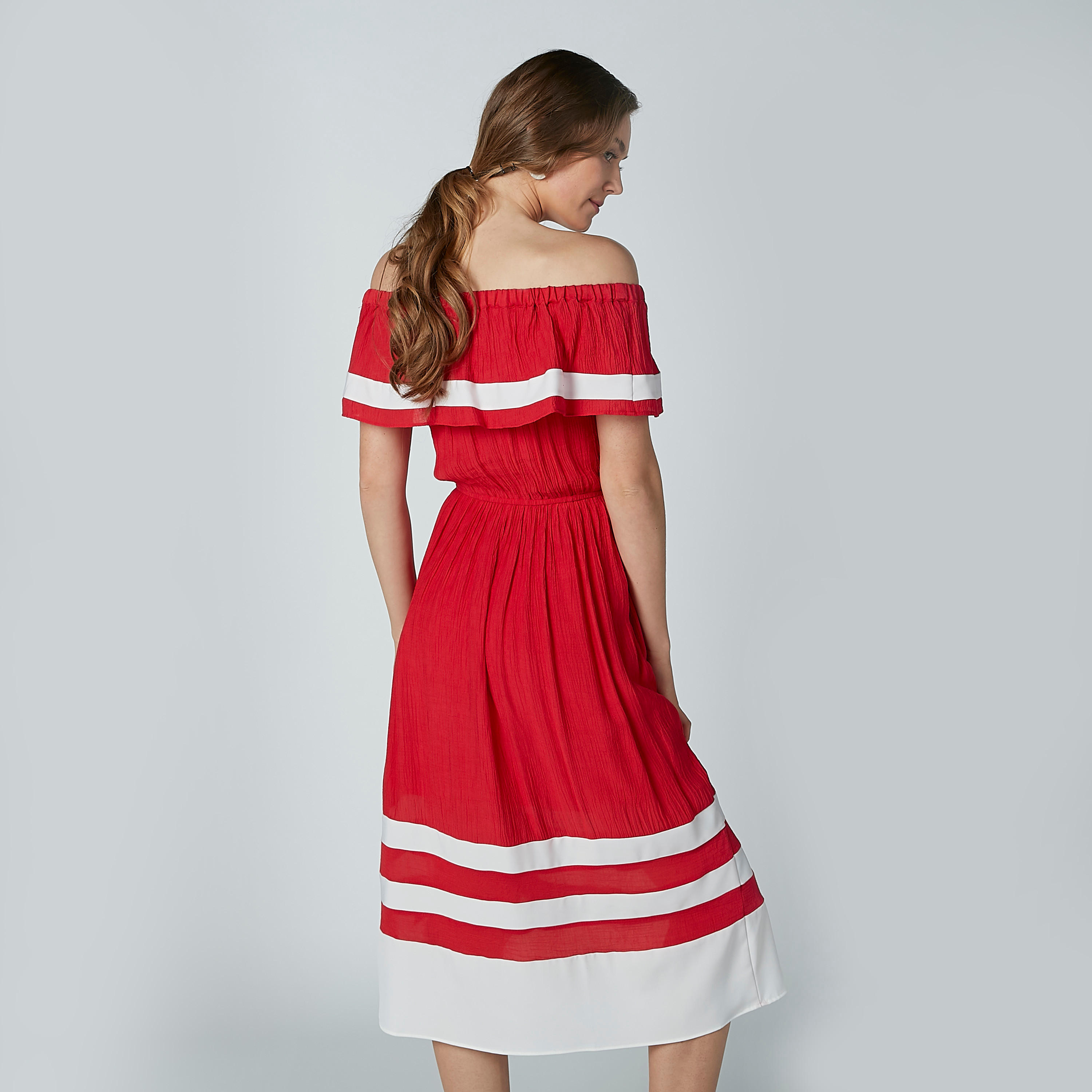 Striped Midi Off Shoulder Dress-women-clothing-dresses-image-3