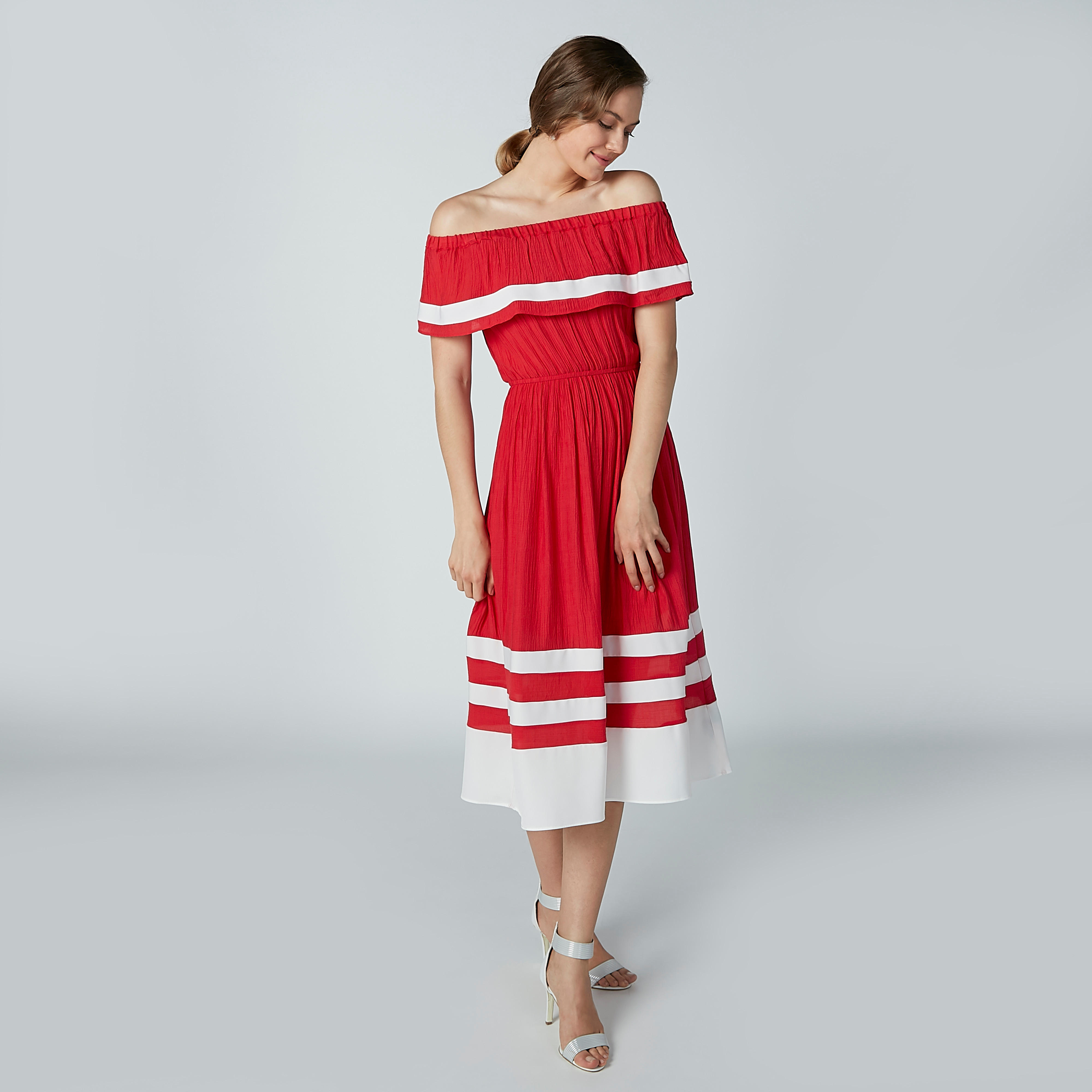 Striped Midi Off Shoulder Dress-women-clothing-dresses-image-4