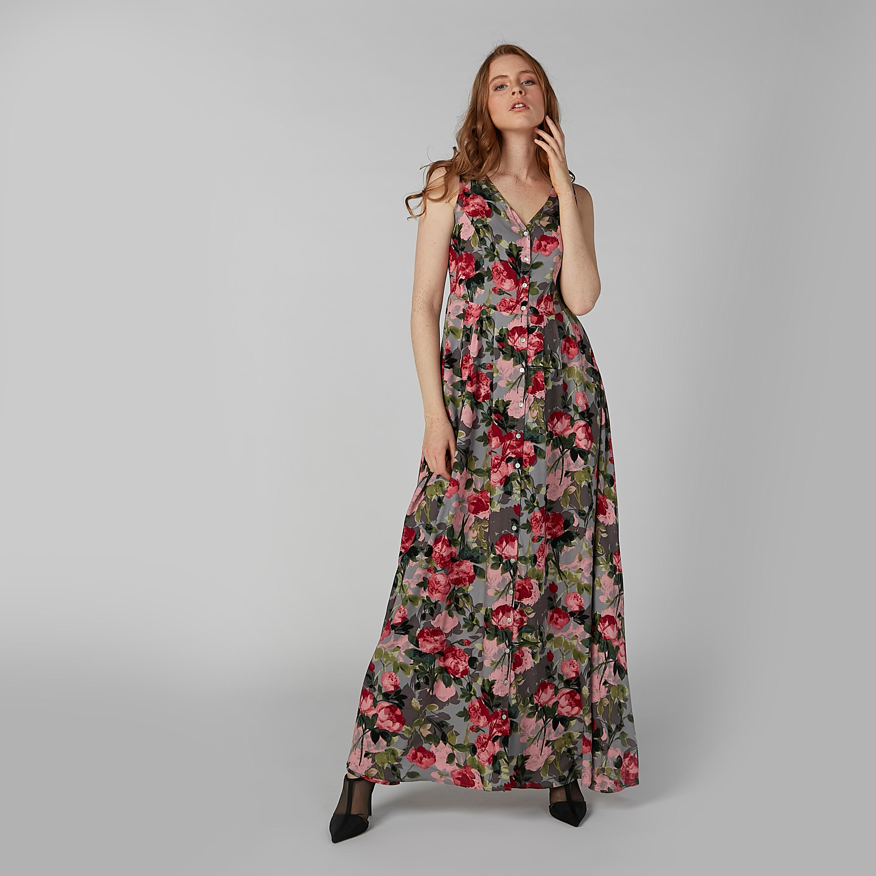 فستان إيه لاين طويل بياقة V وطبعات-women-clothing-dresses-image-1