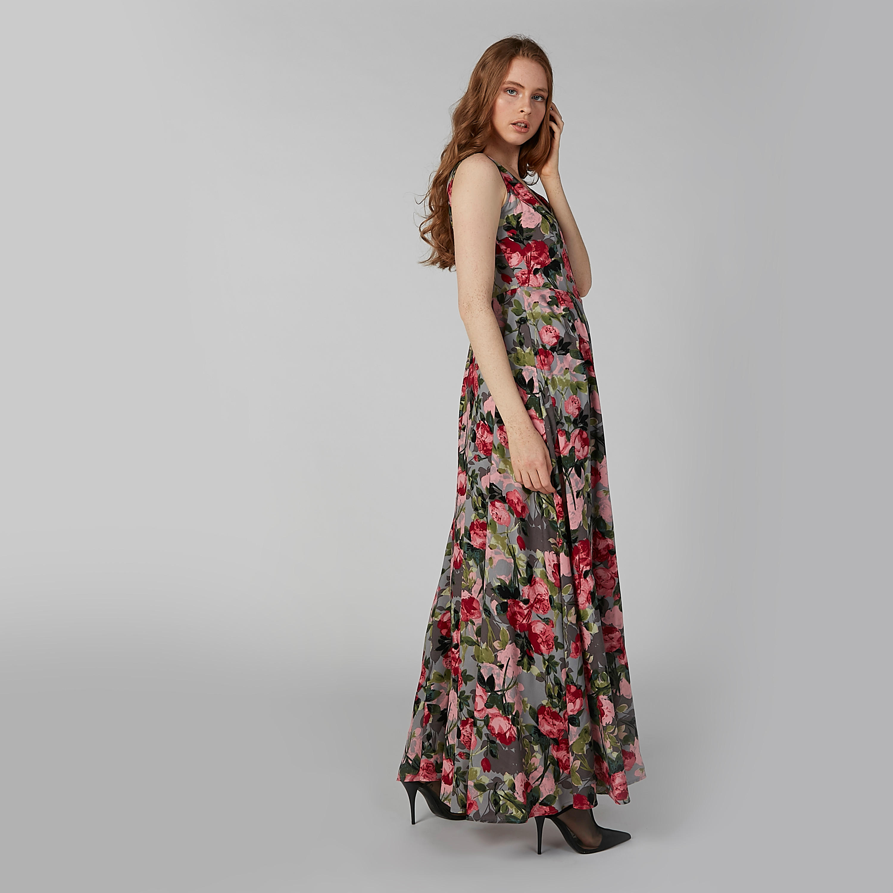 فستان إيه لاين طويل بياقة V وطبعات-women-clothing-dresses-image-2
