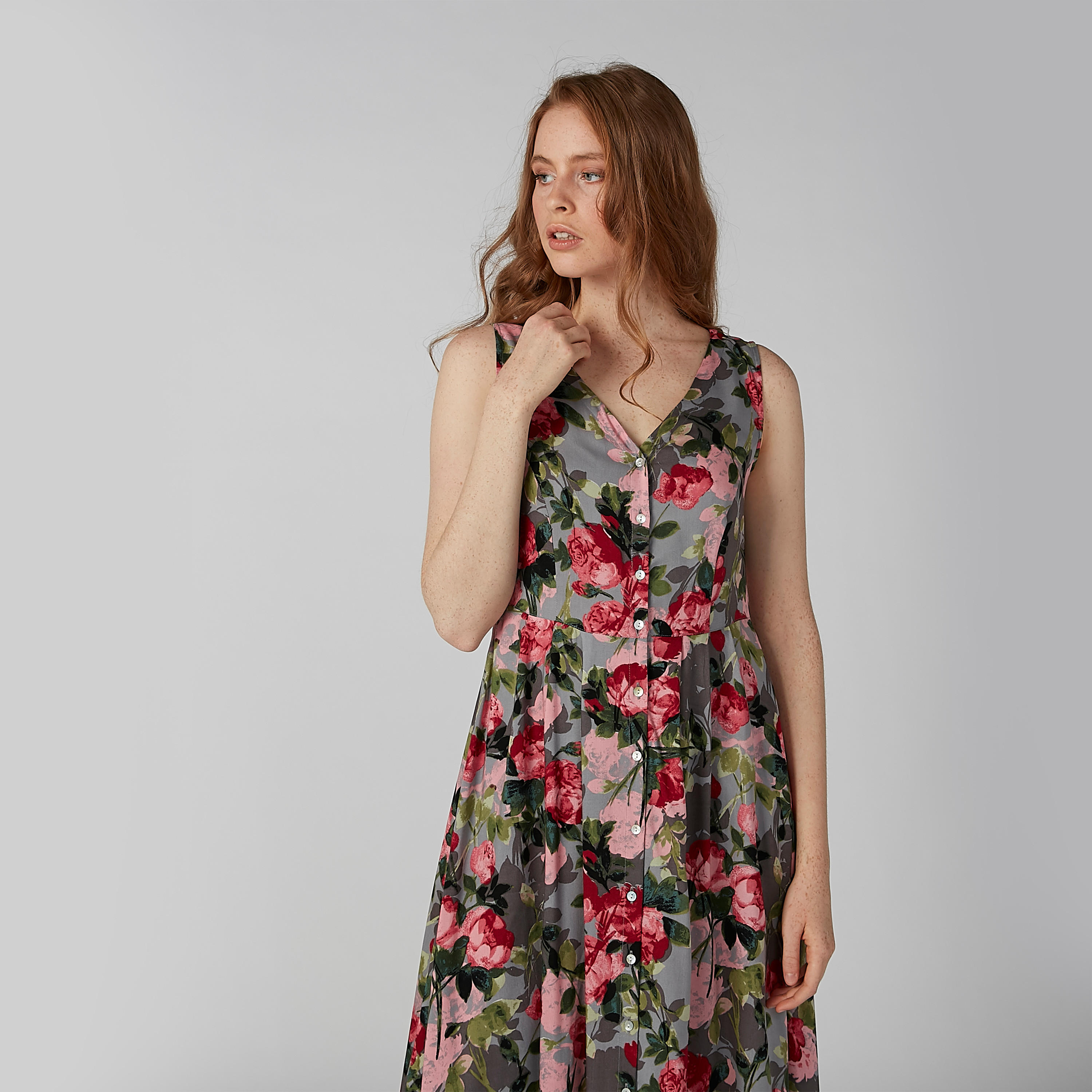فستان إيه لاين طويل بياقة V وطبعات-women-clothing-dresses-image-3
