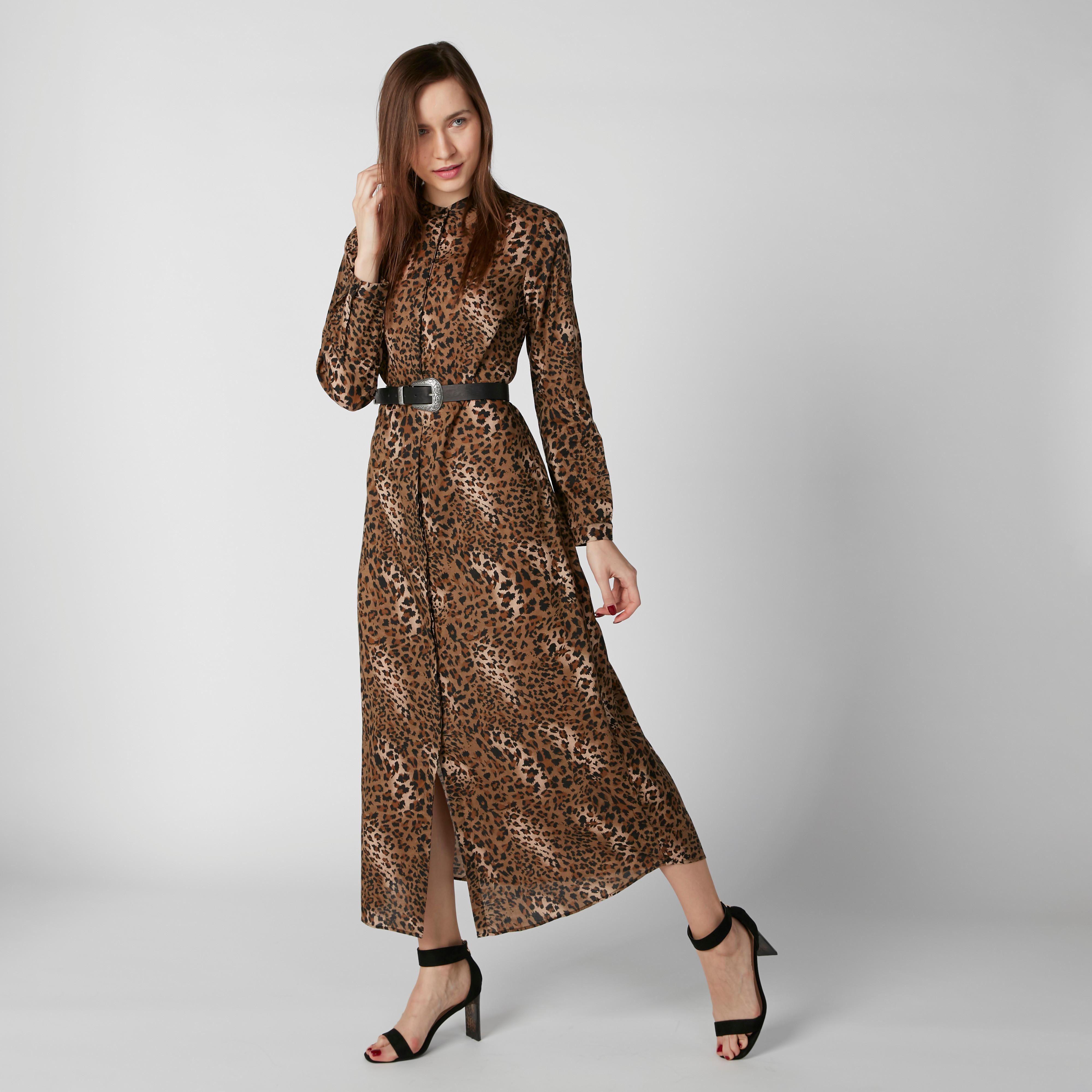 فستان قميص طويل بياقة ماندارين وأكمام طويلة وطبعات-women-clothing-dresses-image-1