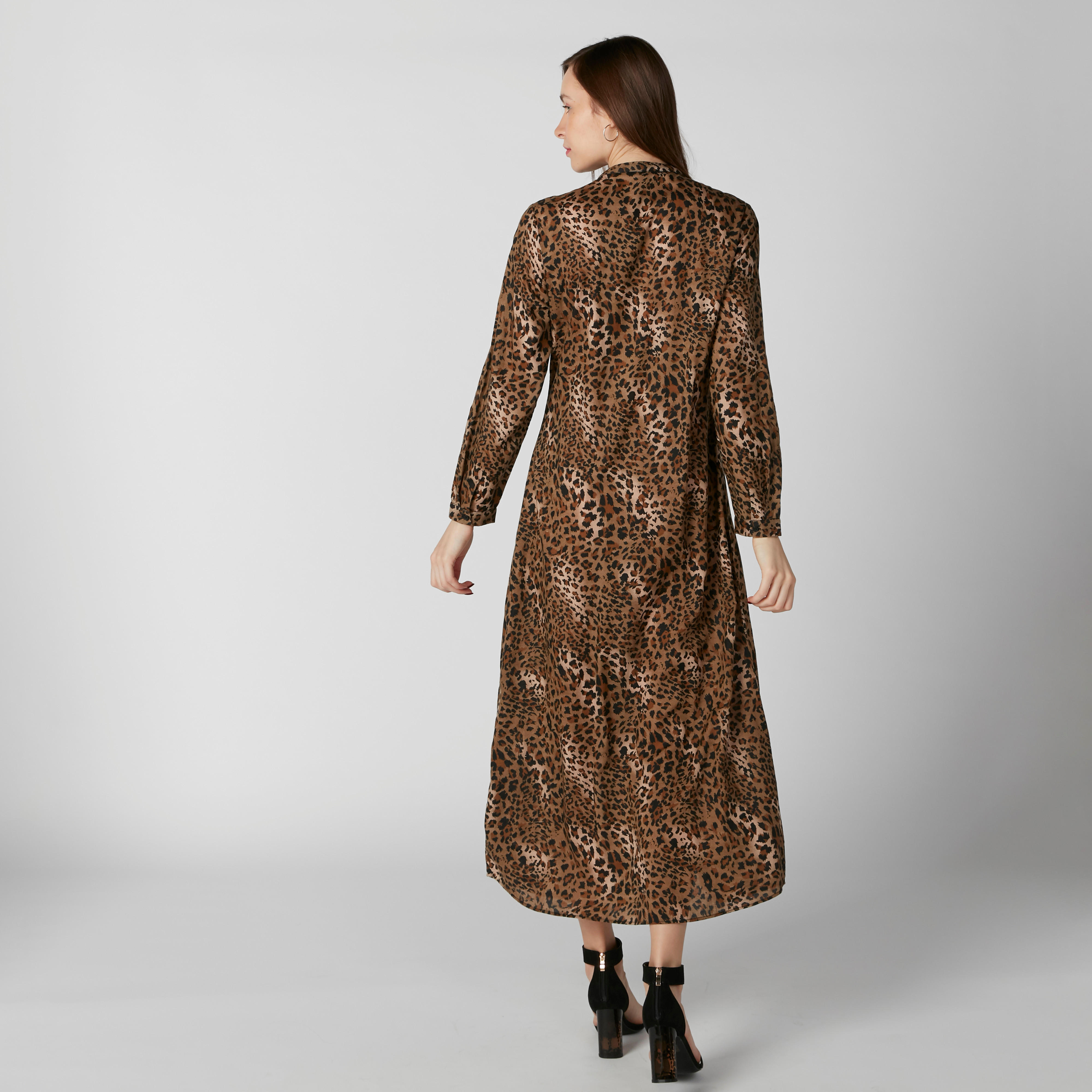 فستان قميص طويل بياقة ماندارين وأكمام طويلة وطبعات-women-clothing-dresses-image-2