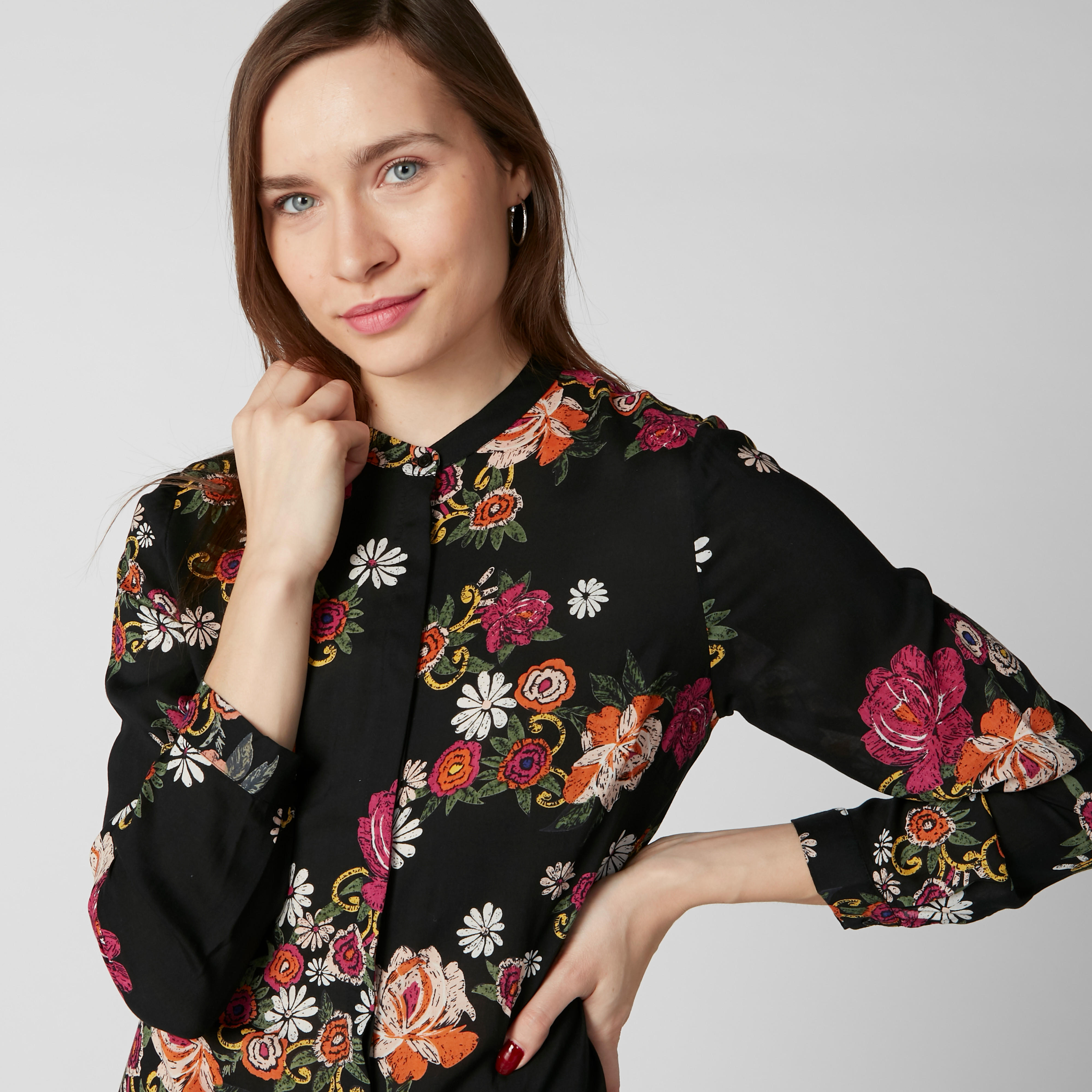 فستان قميص طويل بياقة ماندارين وأكمام طويلة وطبعات زهرية-women-clothing-dresses-image-5