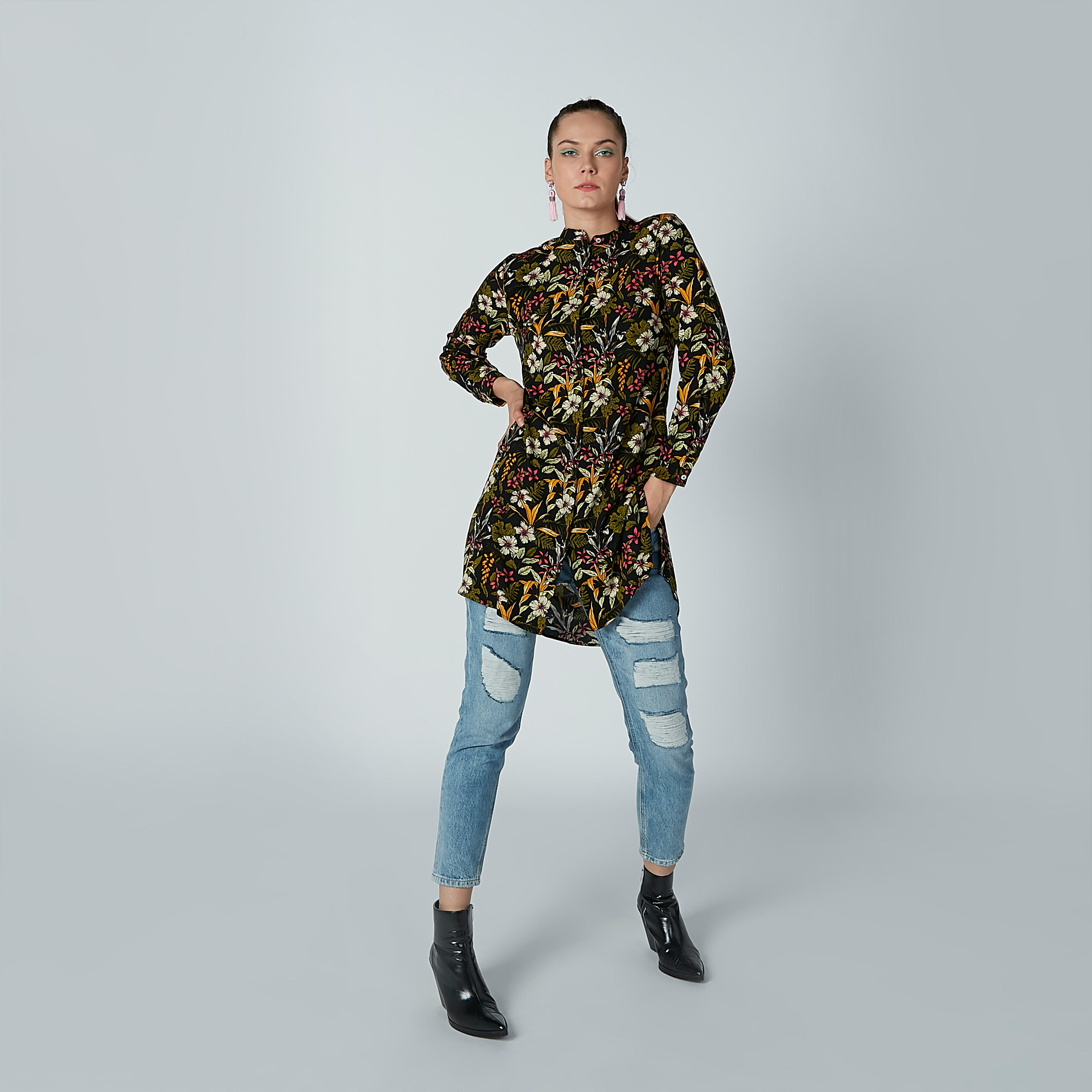 تونيك بياقة ماندارين وأكمام طويلة وطبعات زهرية-women-clothing-shirtsandblouses-blouses-image-2
