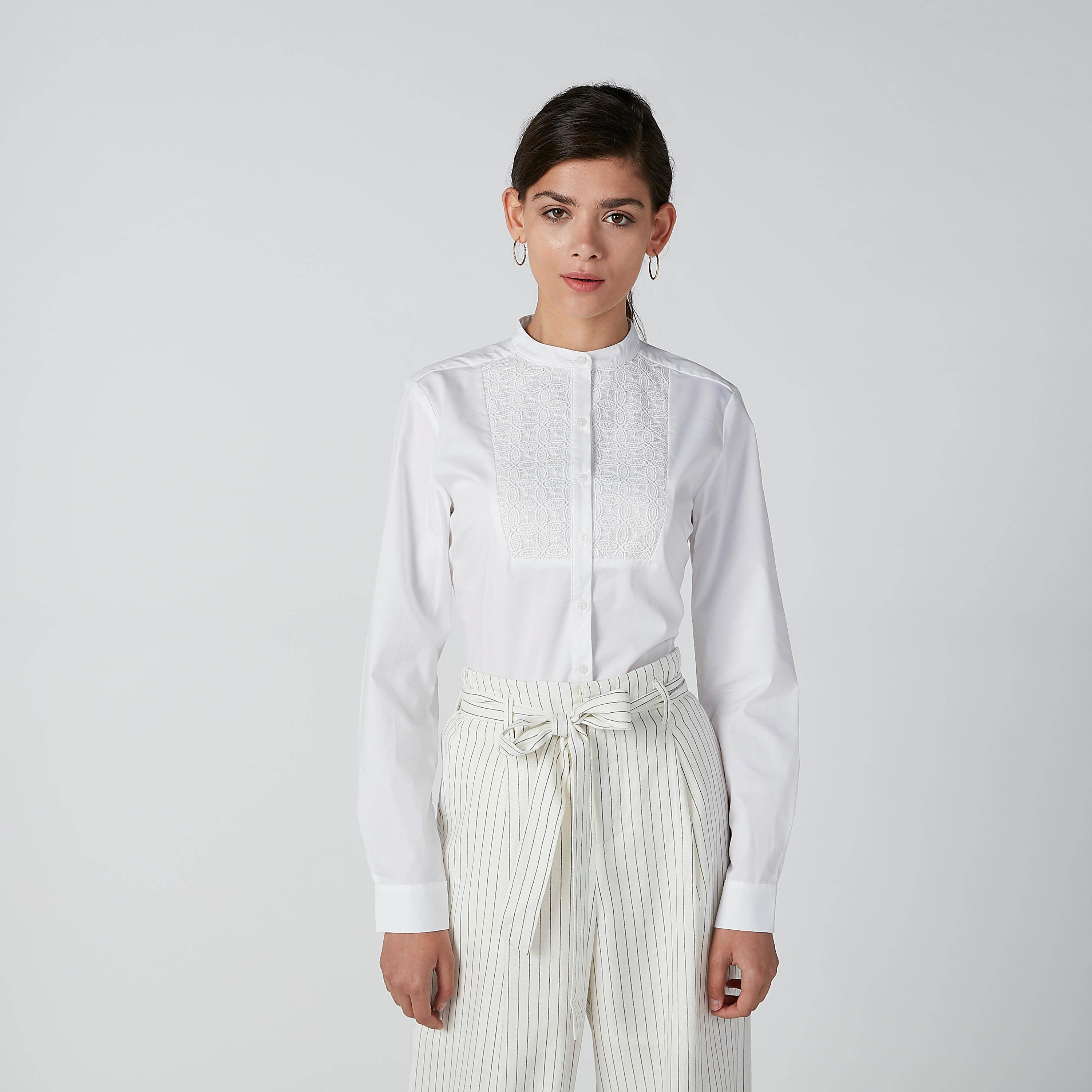 قميص بياقة ماندارين وتفاصيل دانتيل وأكمام طويلة-women-clothing-shirtsandblouses-shirts-image-1